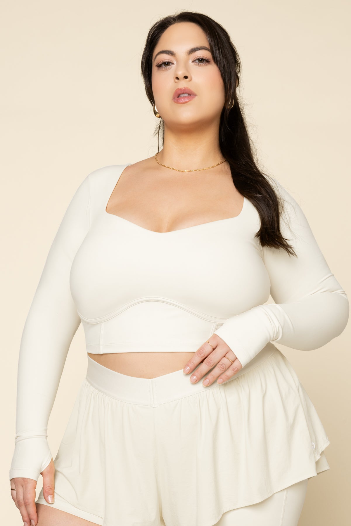 Sweetheart Long Sleeve Crop Top - Ivory Deals