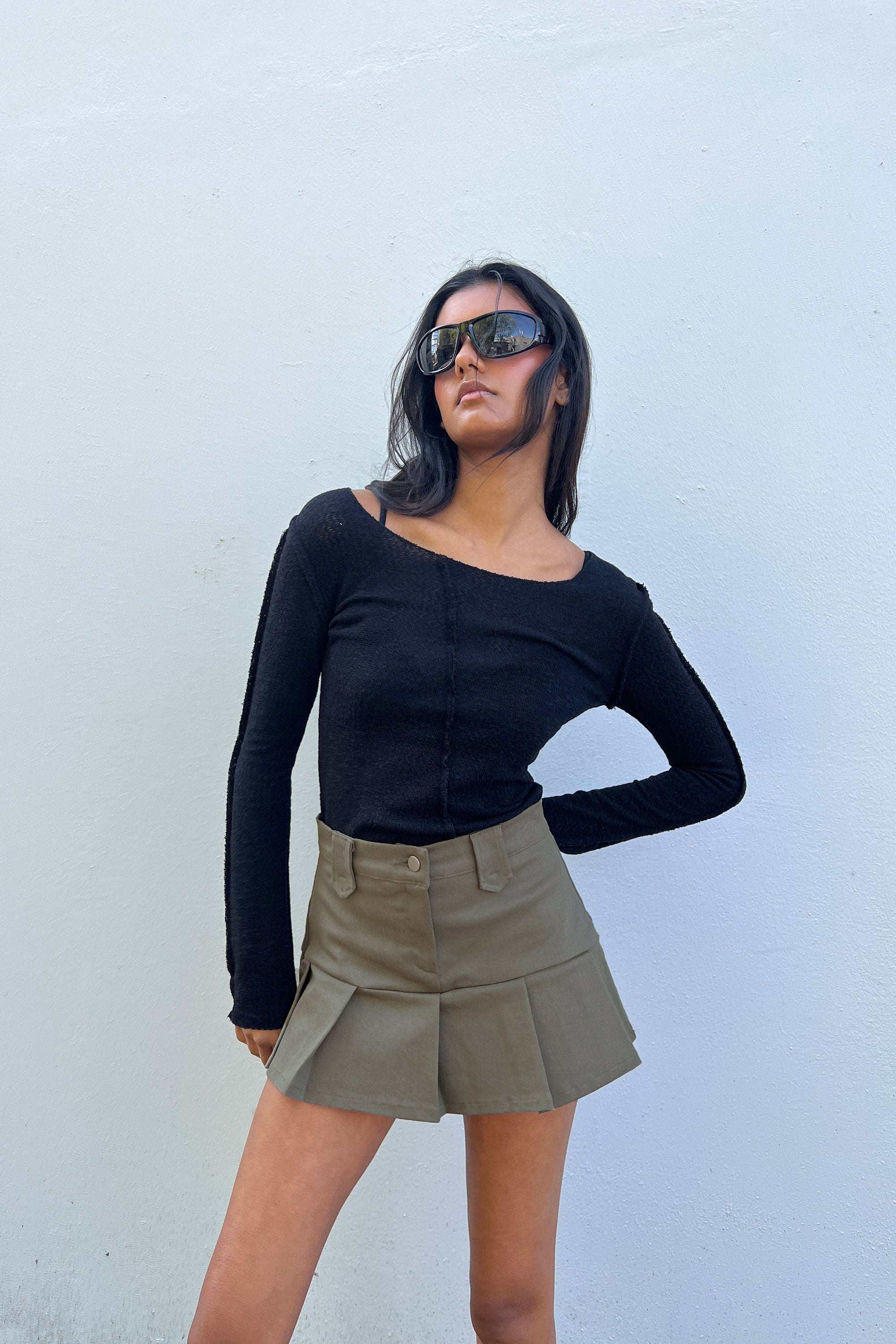 COTTON TWILL PLEATED MINI SKIRT Deals Cheap Online