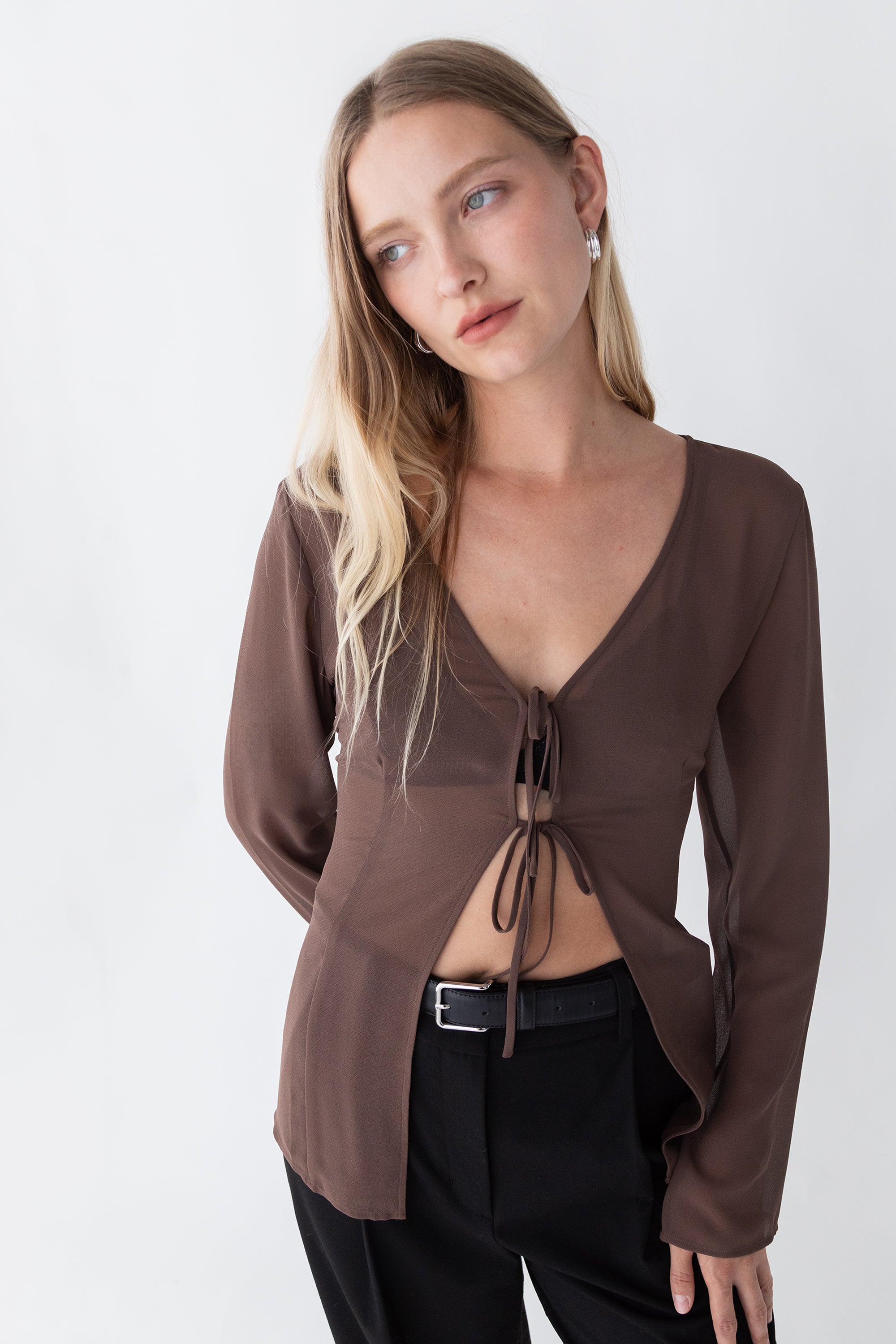 CHIFFON TIE FRONT BLOUSE Clearance Cheap Online