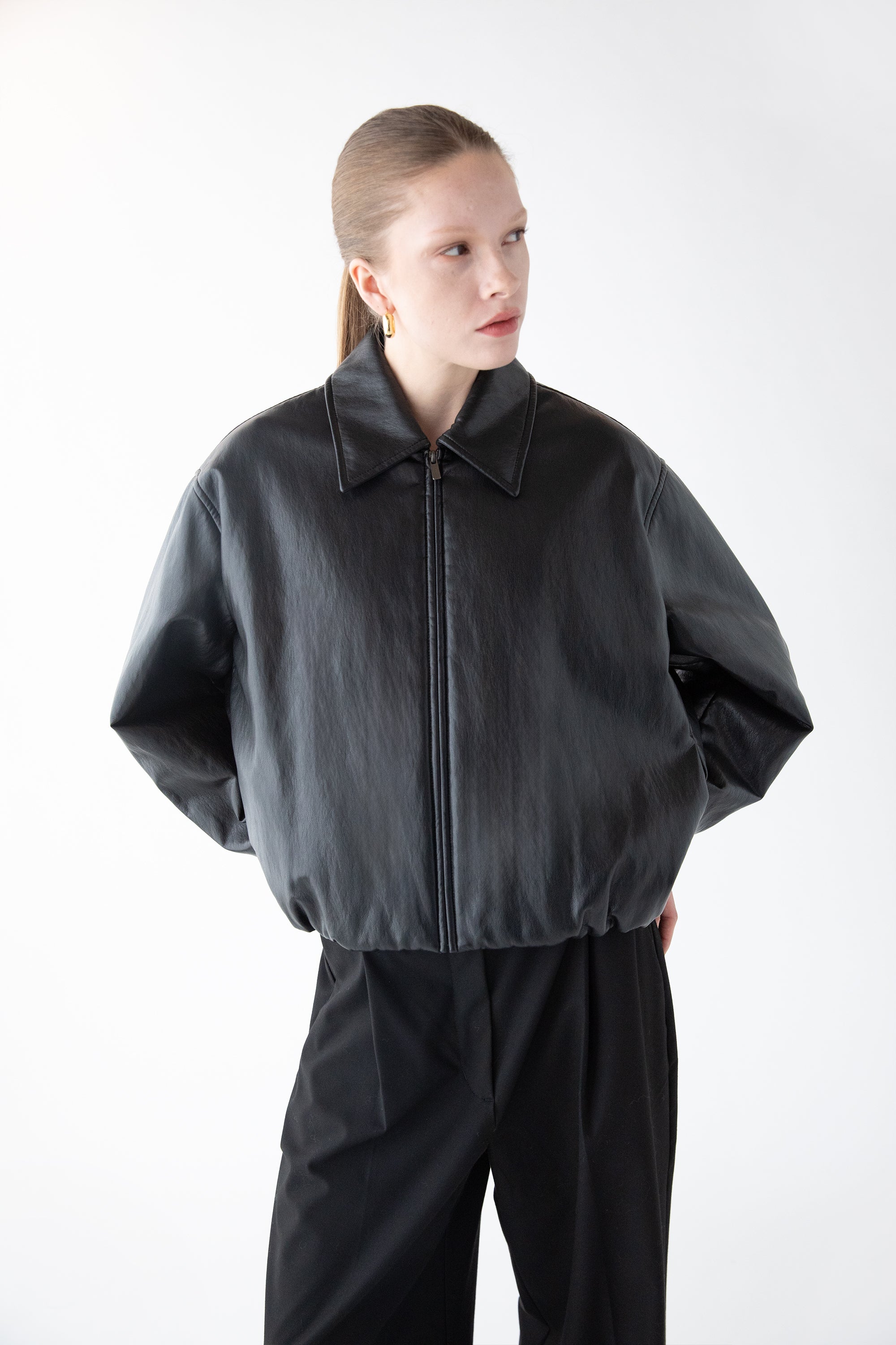 VEGAN LEATHER BUBBLE HEM BOMBER JACKET Tumblr