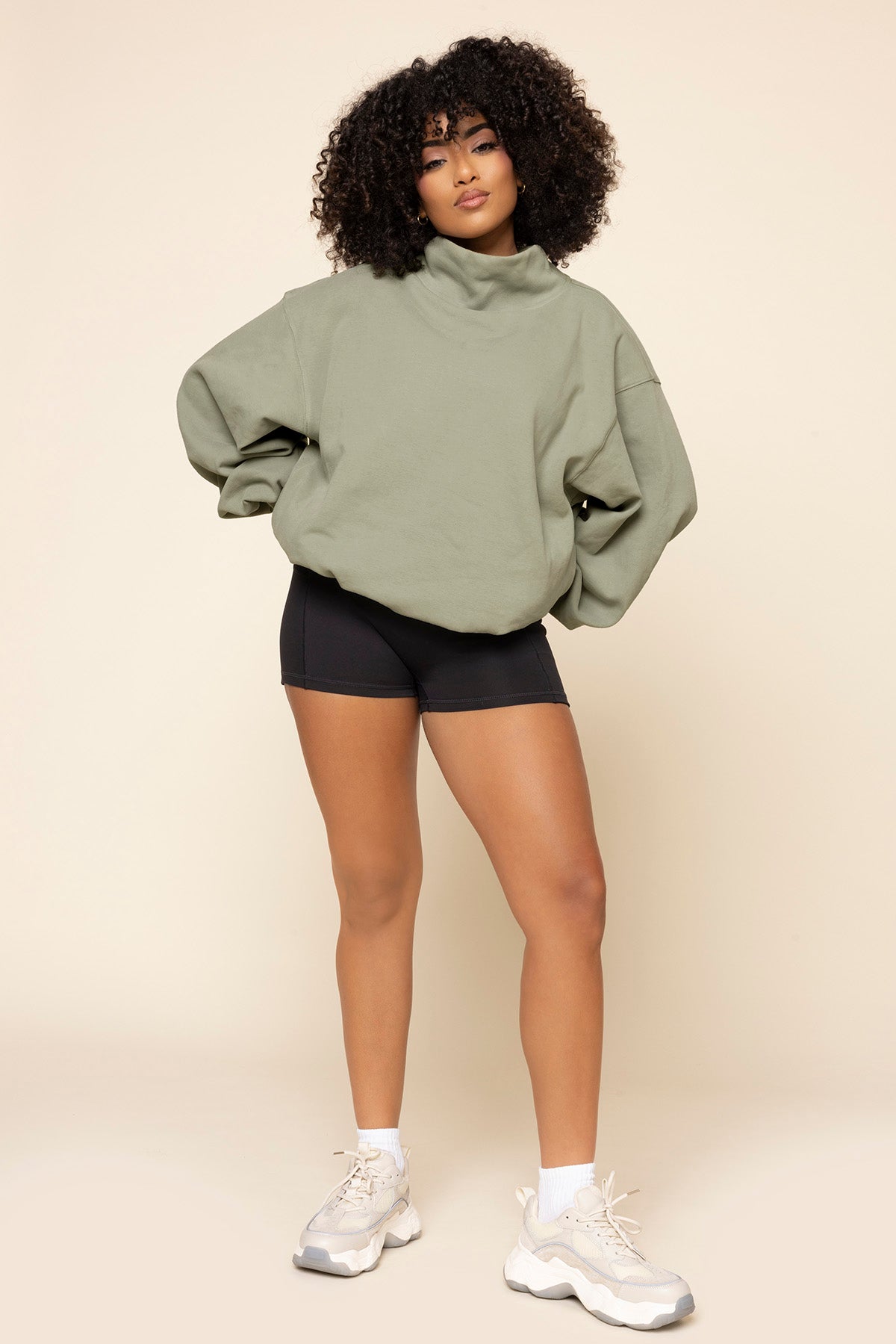 Ooey Gooey Mockneck Sweatshirt with Pockets - Light Sage Buy Cheap Many Kinds Of