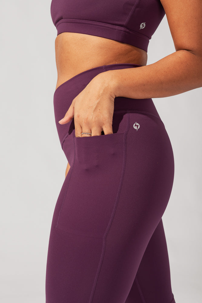 Crisscross Hourglass Flared Leggings with Pockets - Winter Plum Cheap The Cheapest