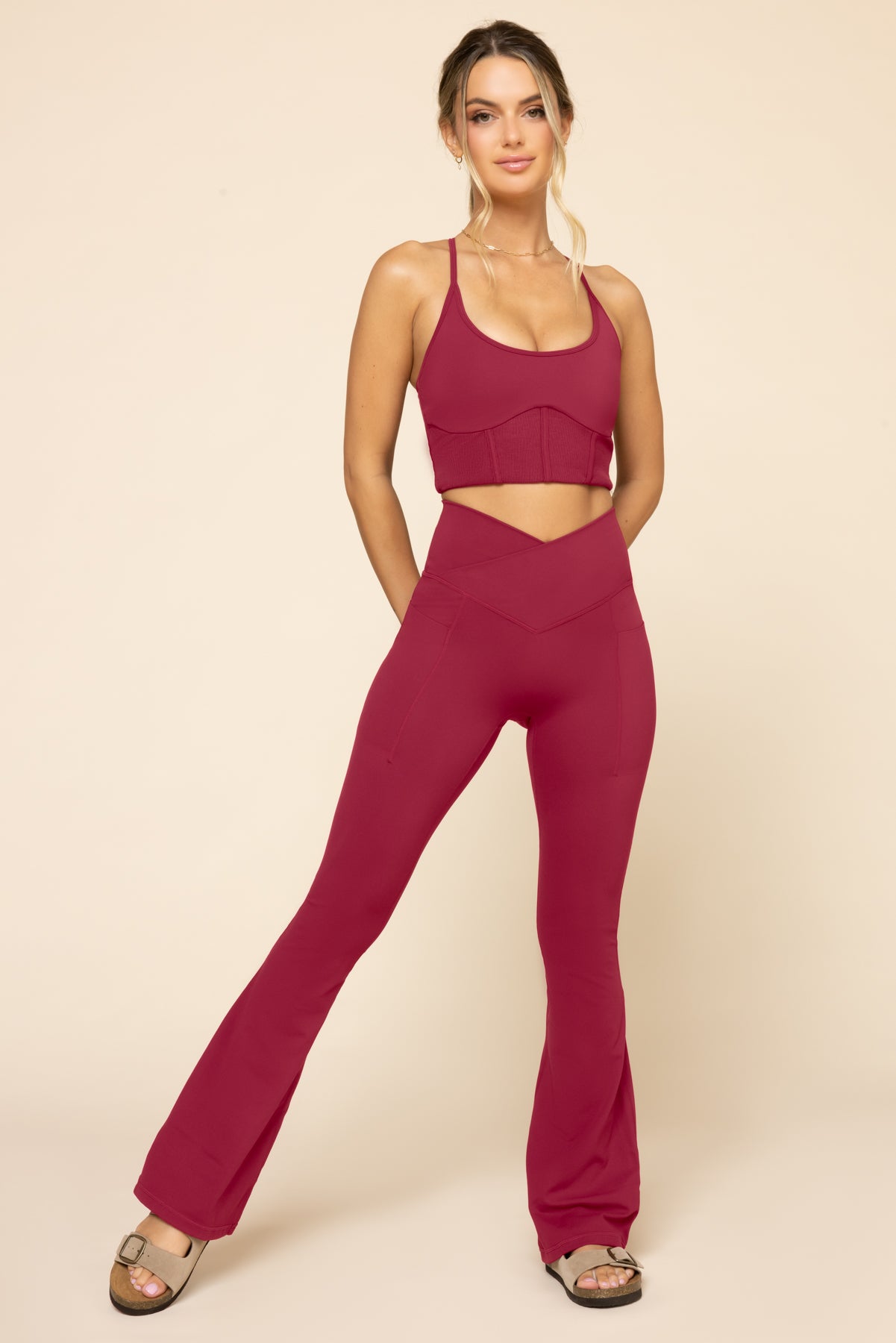 Crisscross Hourglass Flared Leggings with Pockets - Ruby Wholesale Pice Cheap Online