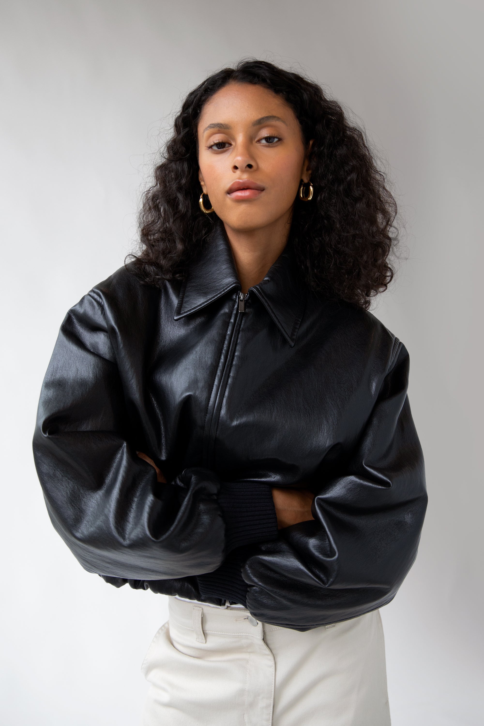 VEGAN LEATHER BUBBLE HEM BOMBER JACKET Tumblr