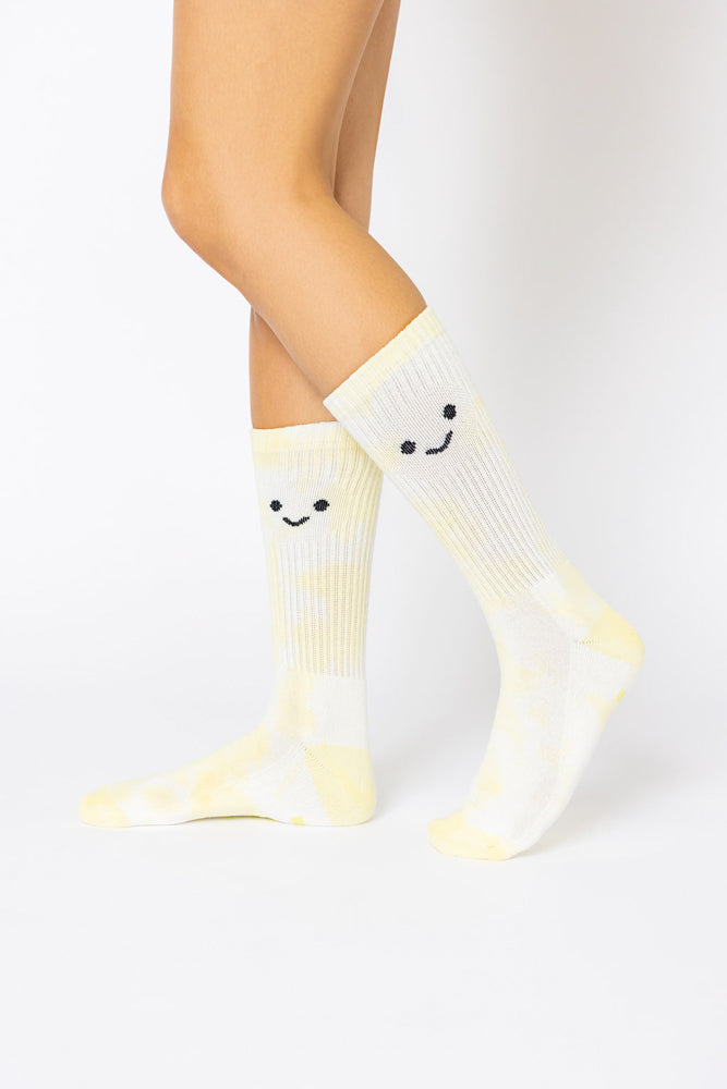 Happy Face Mid-Calf Gym Socks - Yellow Tie Dye For Nice Cheap Online