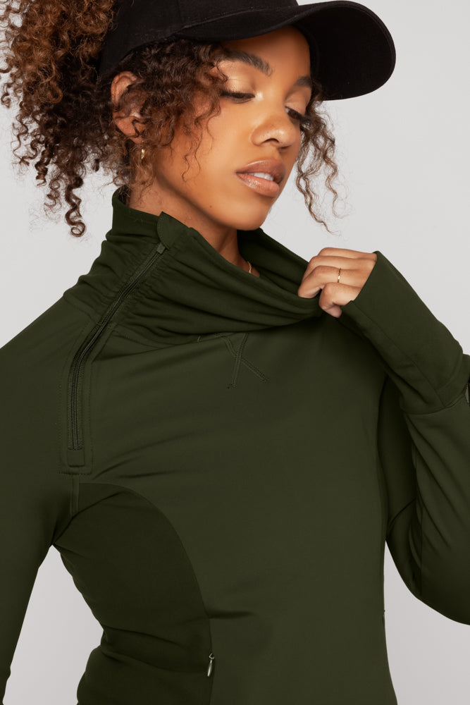 Chasing Pavements Mockneck Pullover - Evergreen For Sale Top Quality