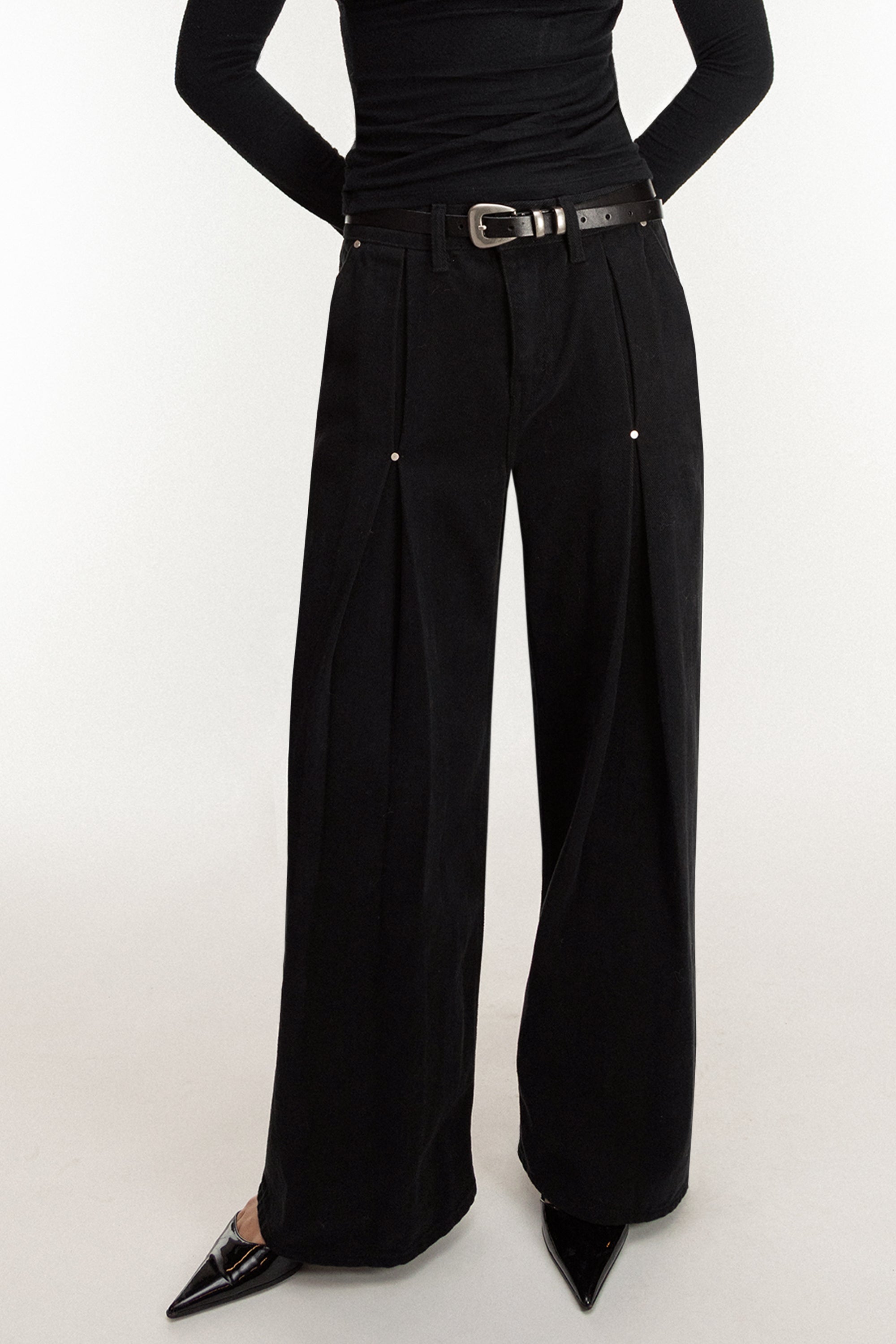 PLEATED PANTS WITH STUD DETAILS Free Shipping Marketable