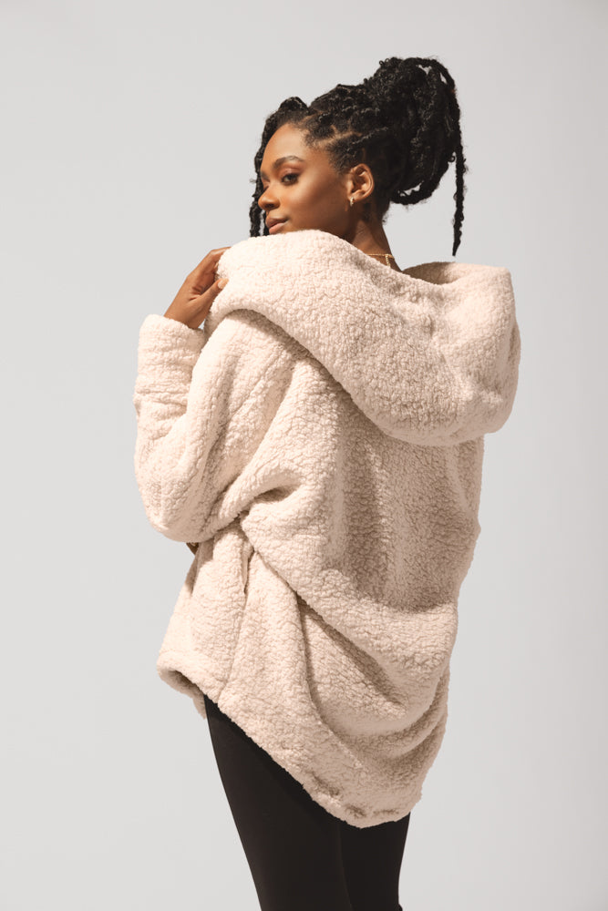 Faux Sherpa Cocoon Coat - Taupe For Sale Sale Online