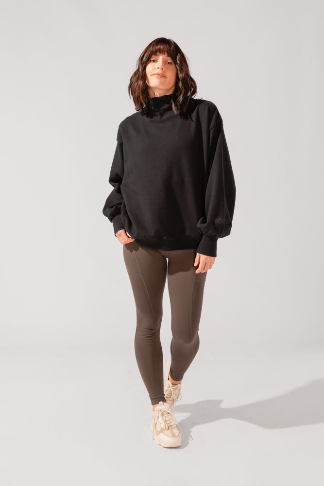 Ooey Gooey Mockneck Sweatshirt with Pockets - Black Pay With Paypal Cheap Pice