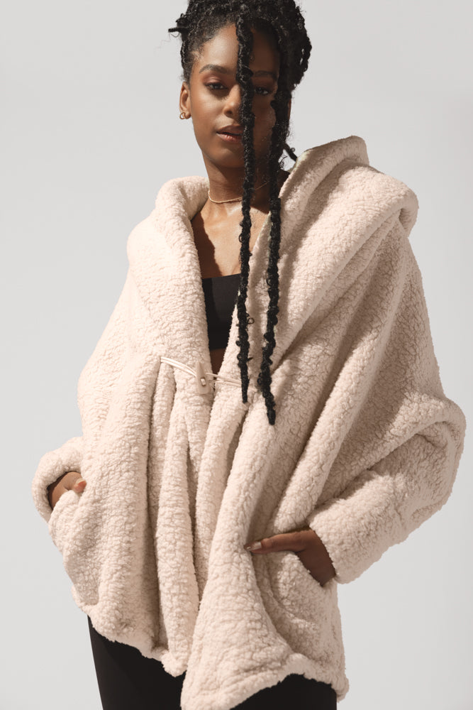 Faux Sherpa Cocoon Coat - Taupe For Sale Sale Online