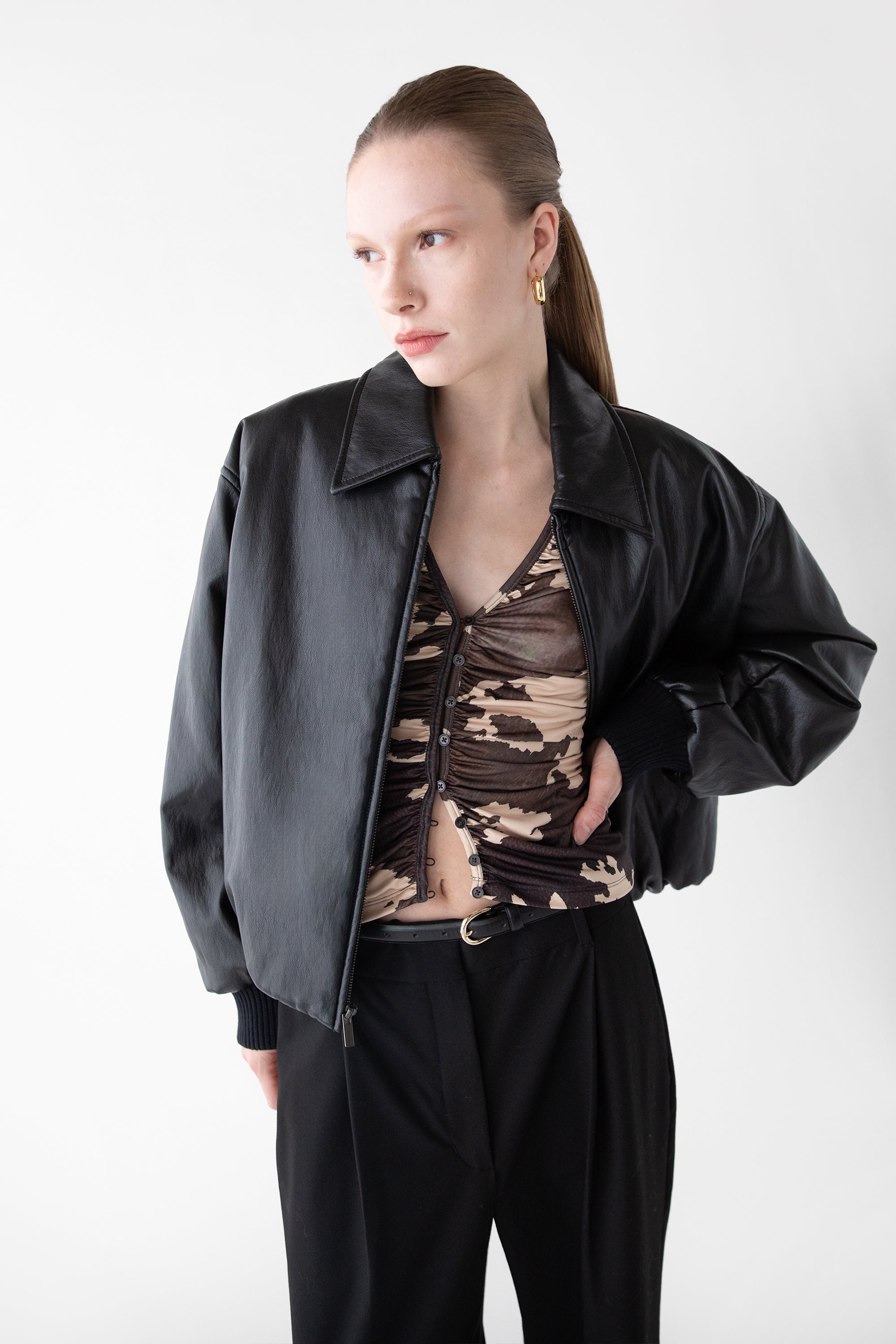 VEGAN LEATHER BUBBLE HEM BOMBER JACKET Tumblr