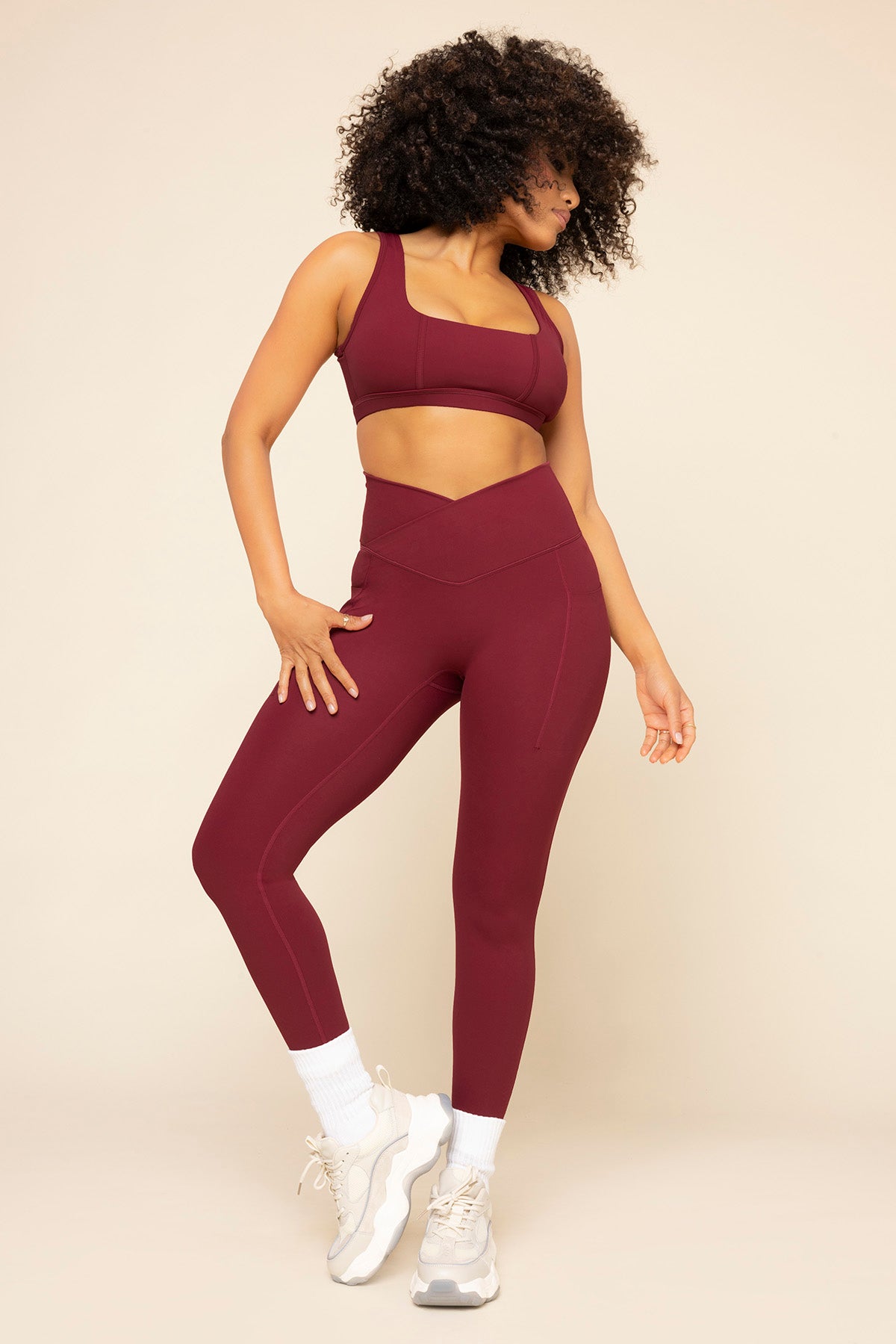 Crisscross Hourglass Leggings with Pockets - Crimson Cheap Best Pices