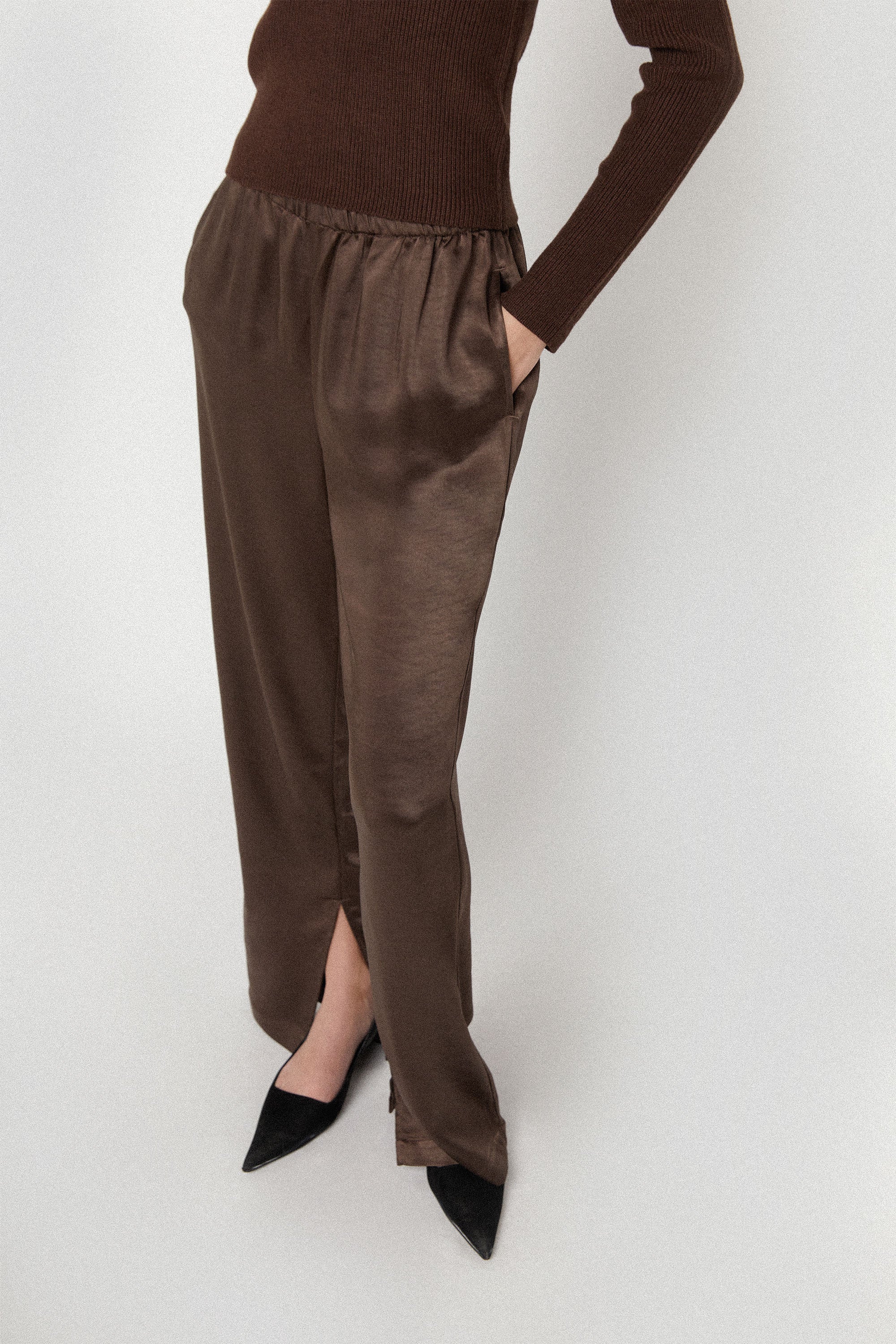 SATIN PANTS WITH FRONT SLITS Low Pice Fee Shipping Online