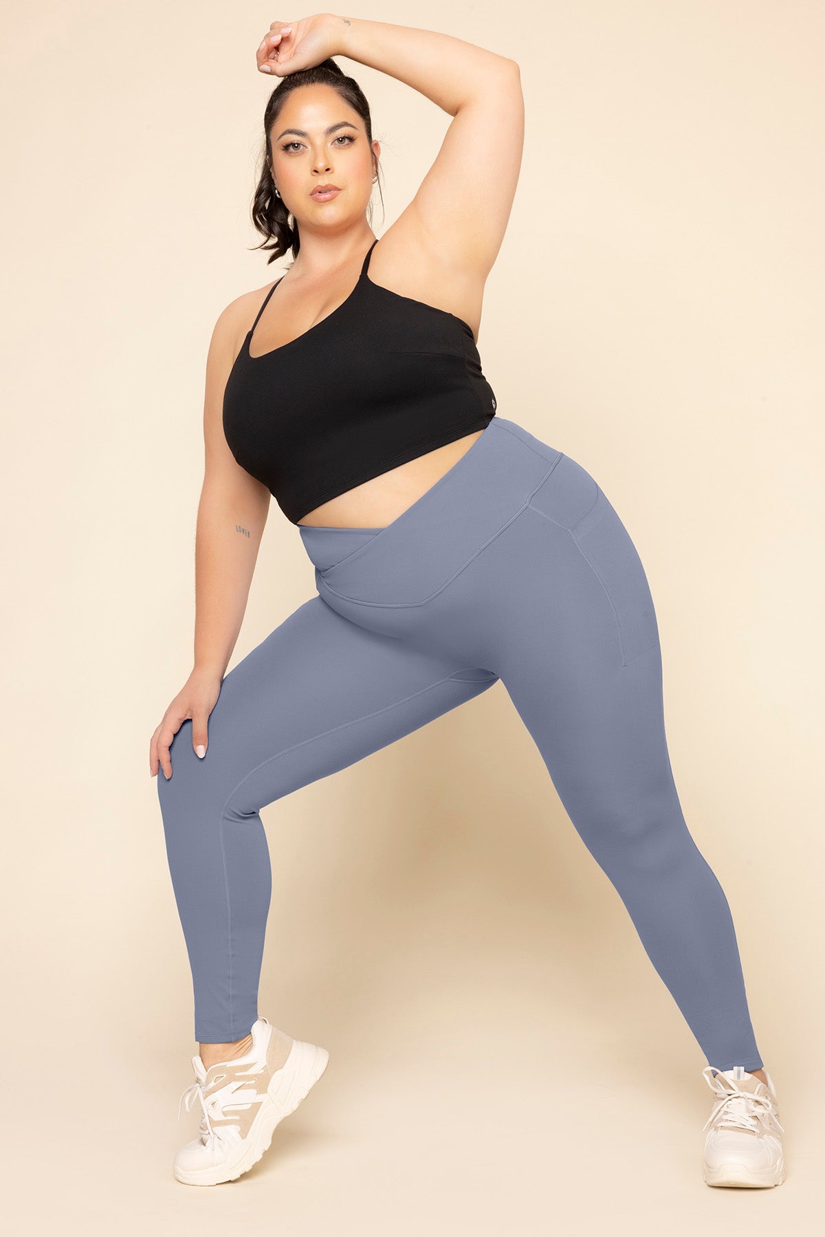 Crisscross Hourglass Leggings with Pockets - Blue Mist Buy Cheap Big Discount