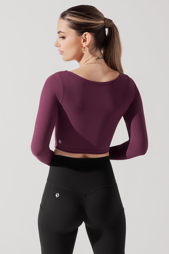 Sweetheart Long Sleeve Crop Top - Plum Top Quality Sale Online