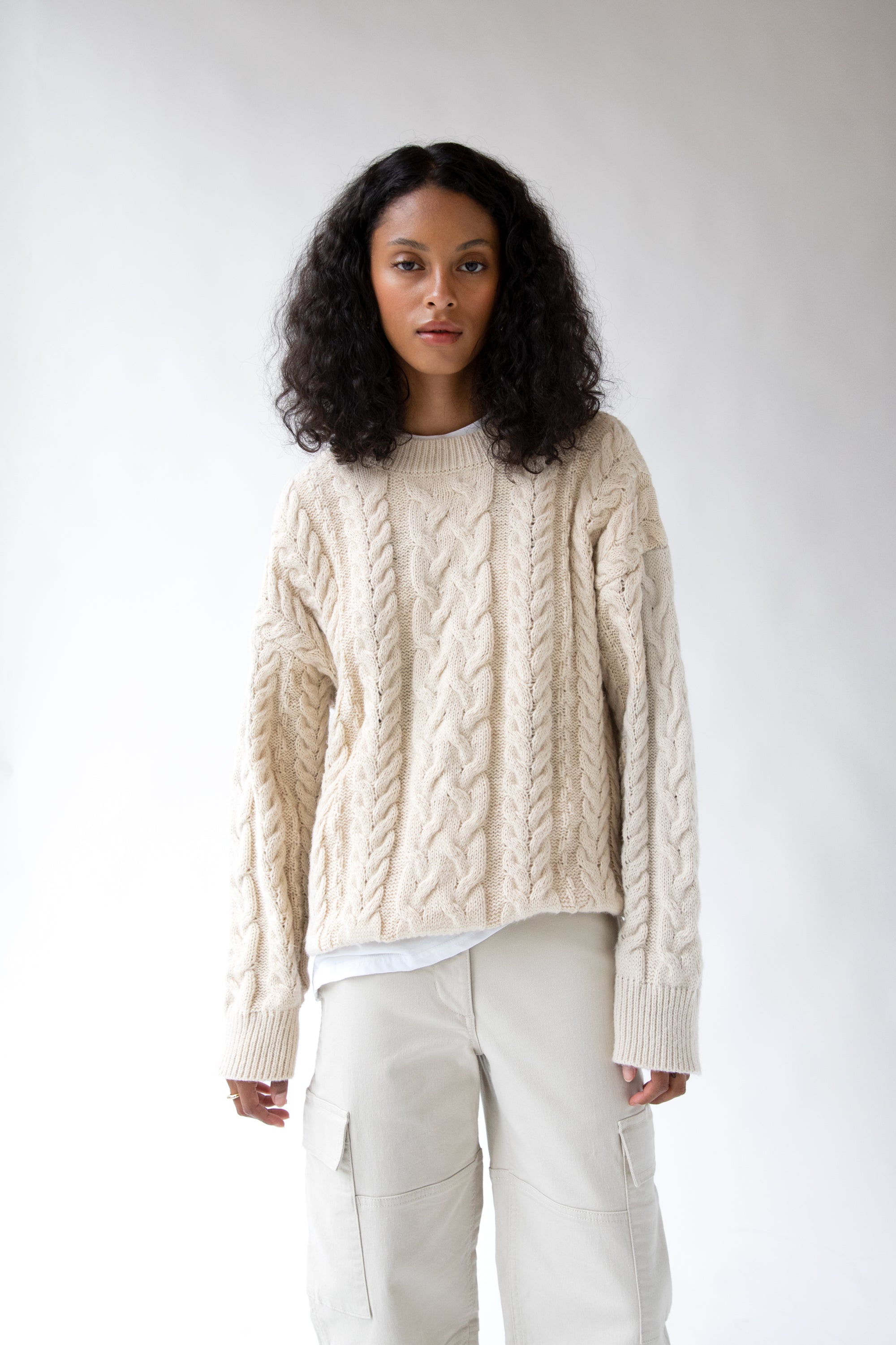 CABLE KNIT CREWNECK SWEATER Best Place Sale Online