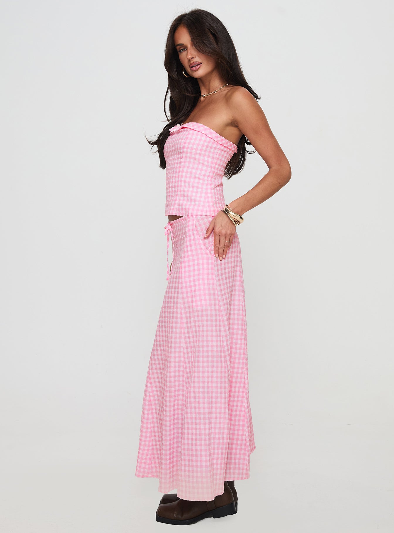 Carmino Maxi Skirt Pink Check Cheap Fashion Style