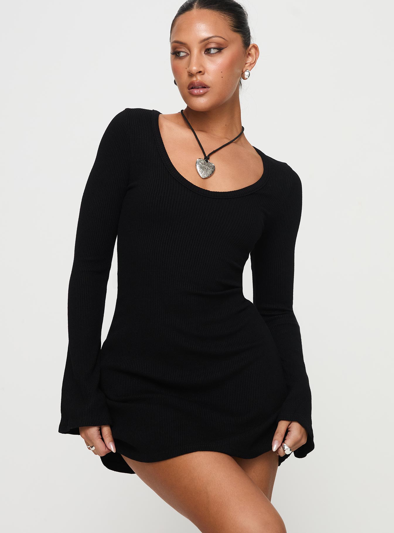 Best Interest Long Sleeve Mini Dress Black Fast Delivery For Sale