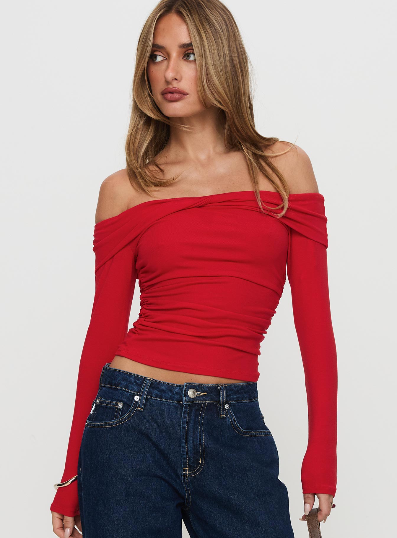 Sonnett Off Shoulder Twist Long Sleeve Top Red Official Site Cheap Online