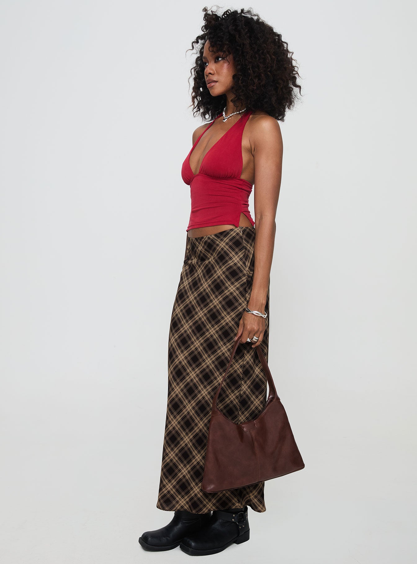 Hayze Maxi Skirt Brown Check Cheap Visit