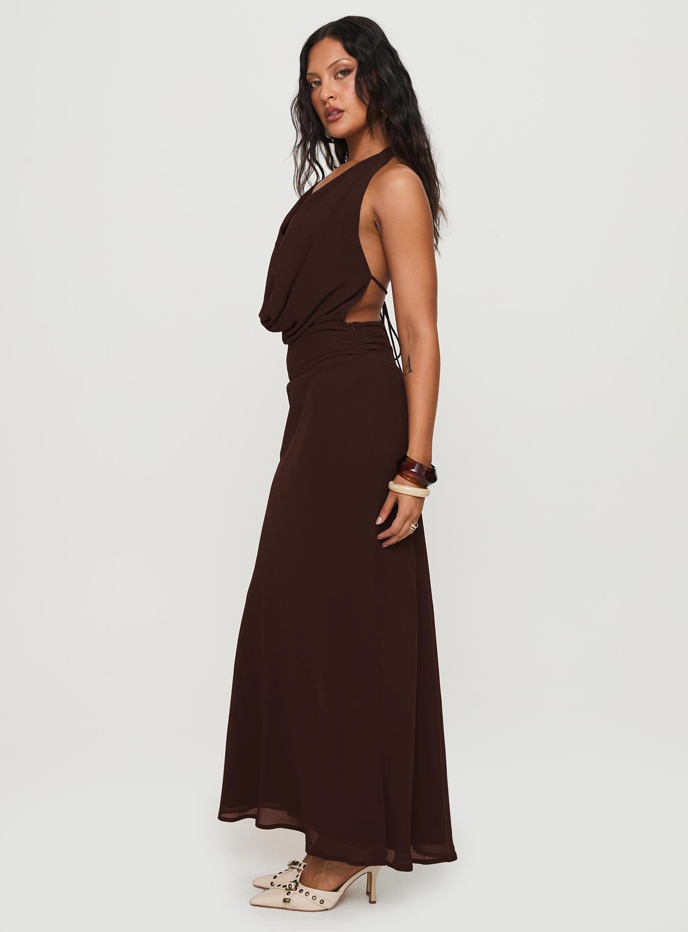 Alejandria Cowl Neck Maxi Dress Chocolate Sale Shop Offer