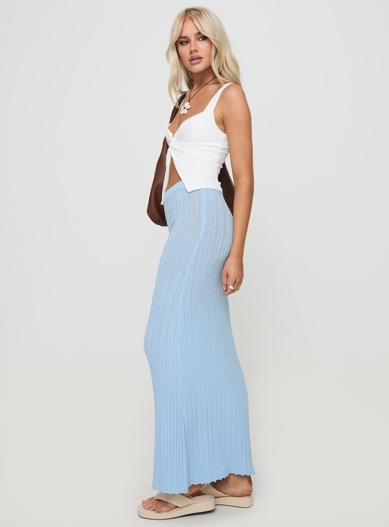 Belle Knit Maxi Skirt Baby Blue Clearance 2025