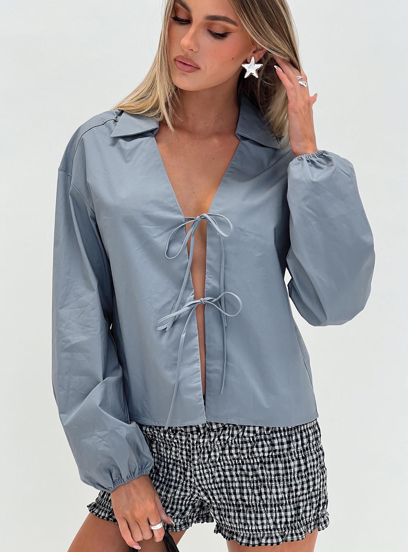 Rinon Long Sleeve Top Steel Sale Online Cheap