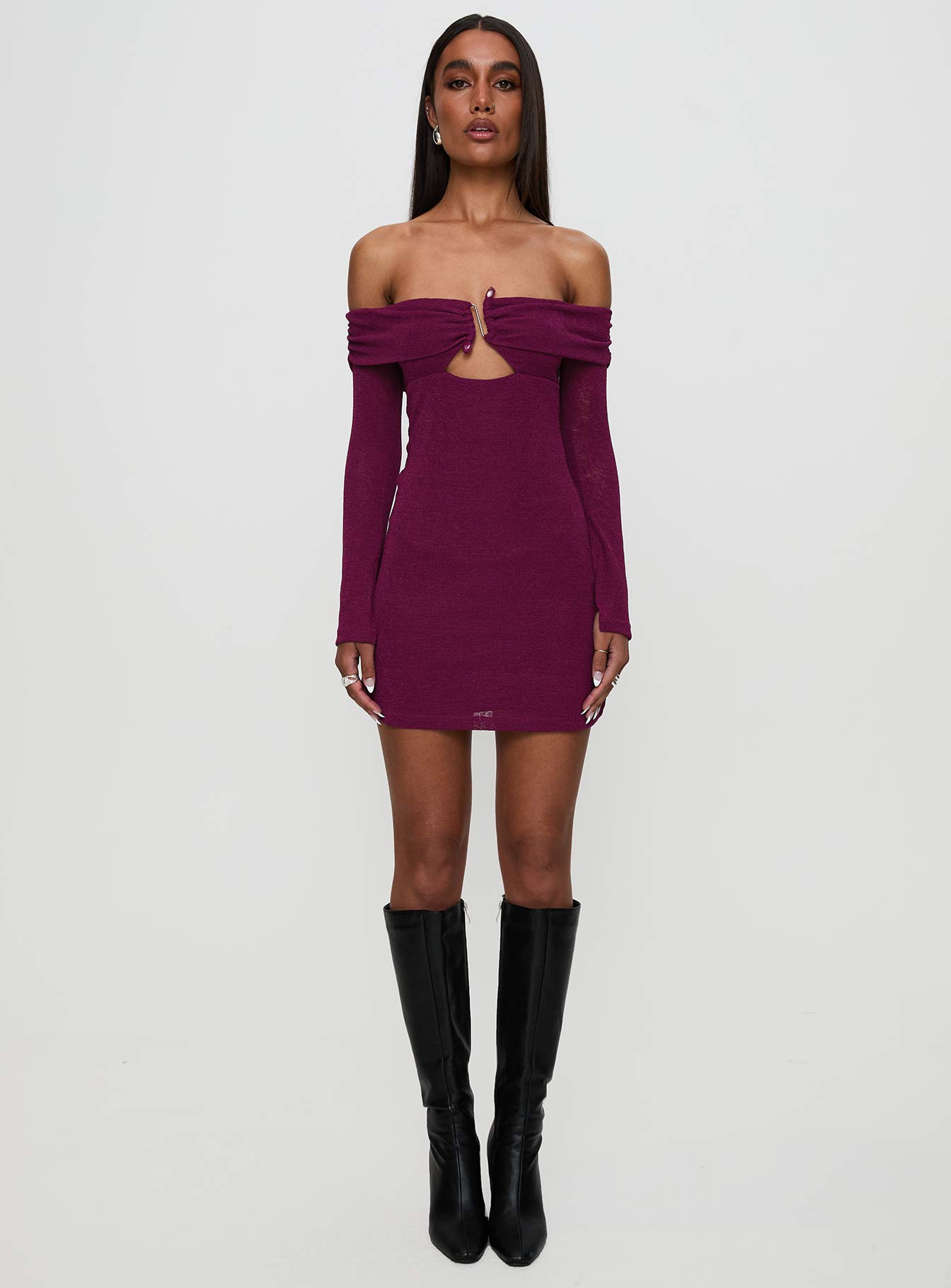 Firenza Long Sleeve Mini Dress Purple Sale Fashion