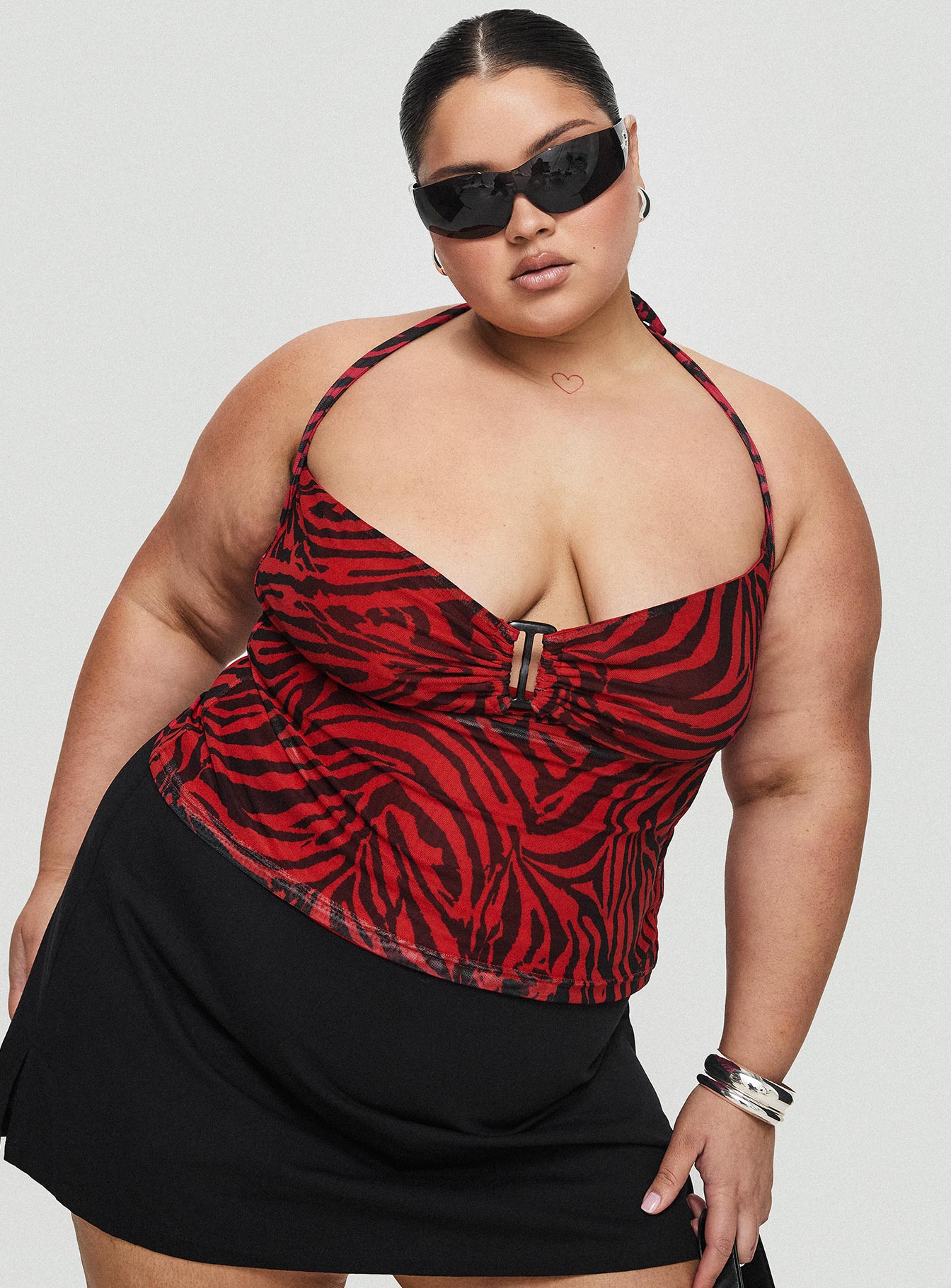 Cielo Mesh Halter Top Red Zebra Curve Store Sale Online