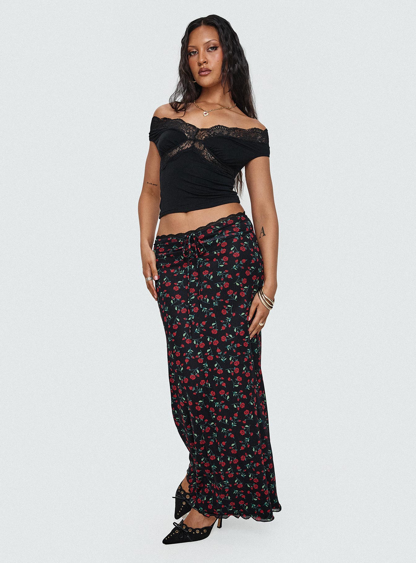 Donabella Mesh Maxi Skirt Black / Red Best Pices Cheap Pice