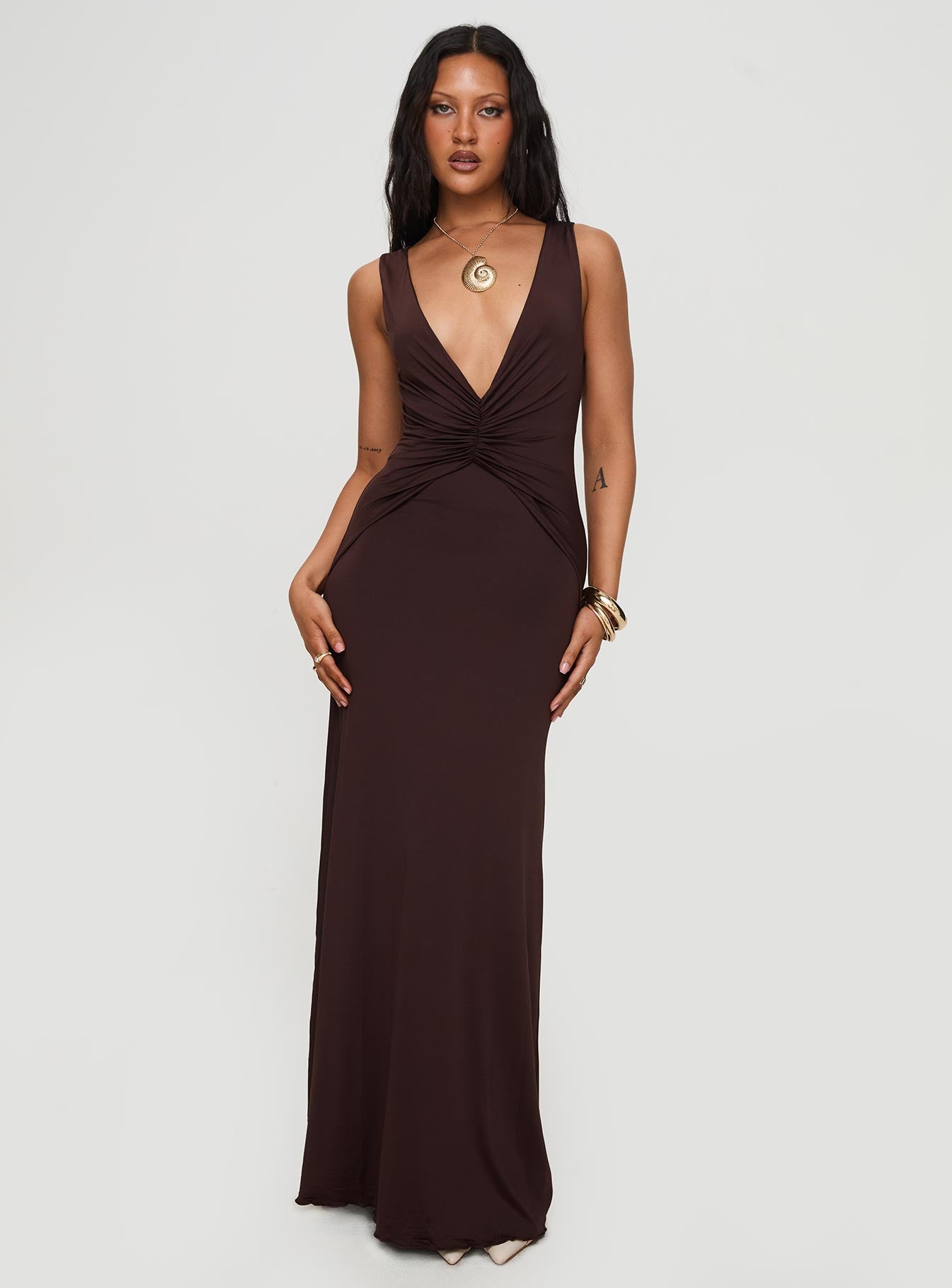 Frederica Plunge Maxi Dress Chocolate Petite With Paypal Cheap Online