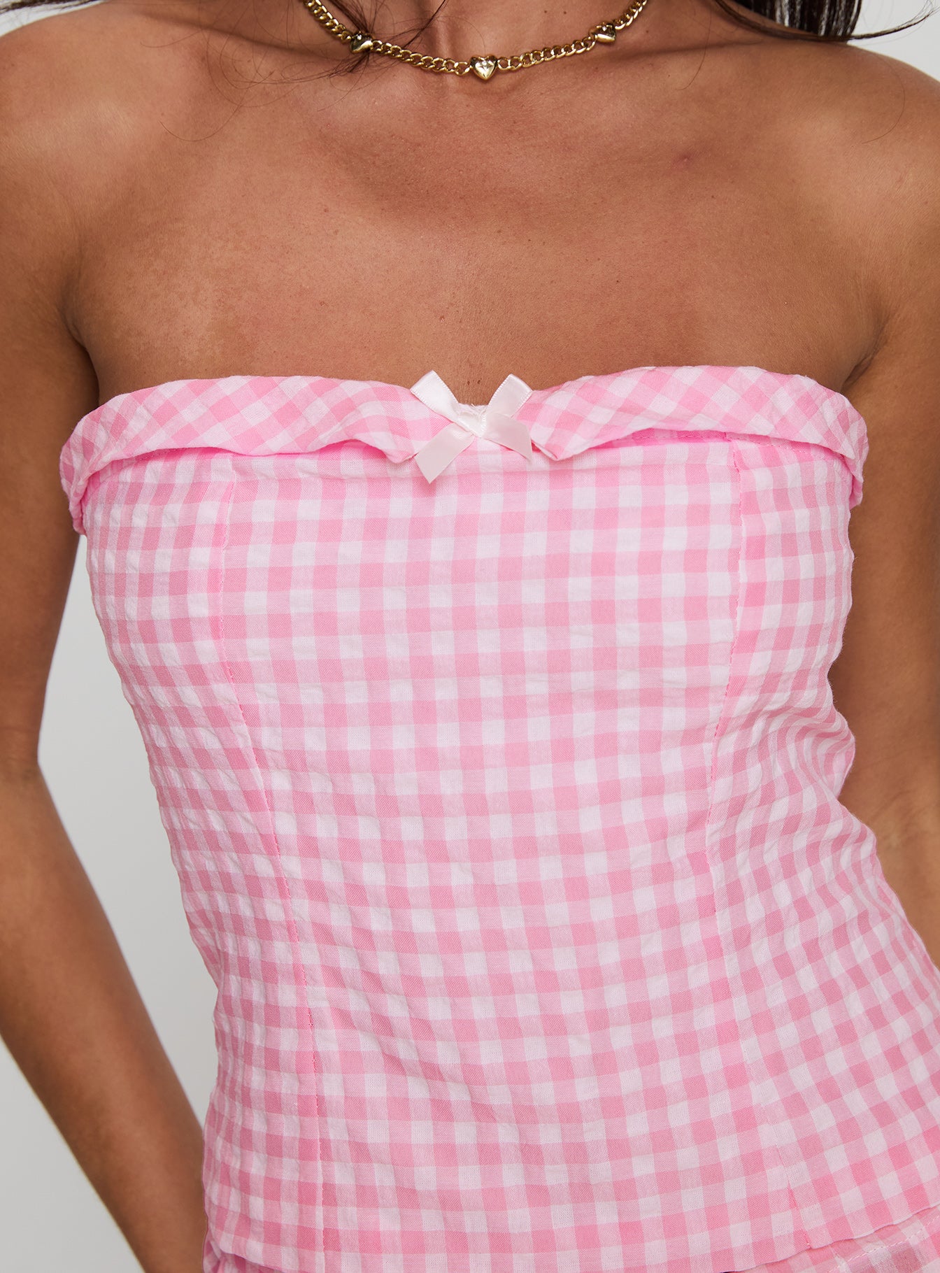 Carmino Strapless Top Pink Check Cheap Sale Manchester Great Sale