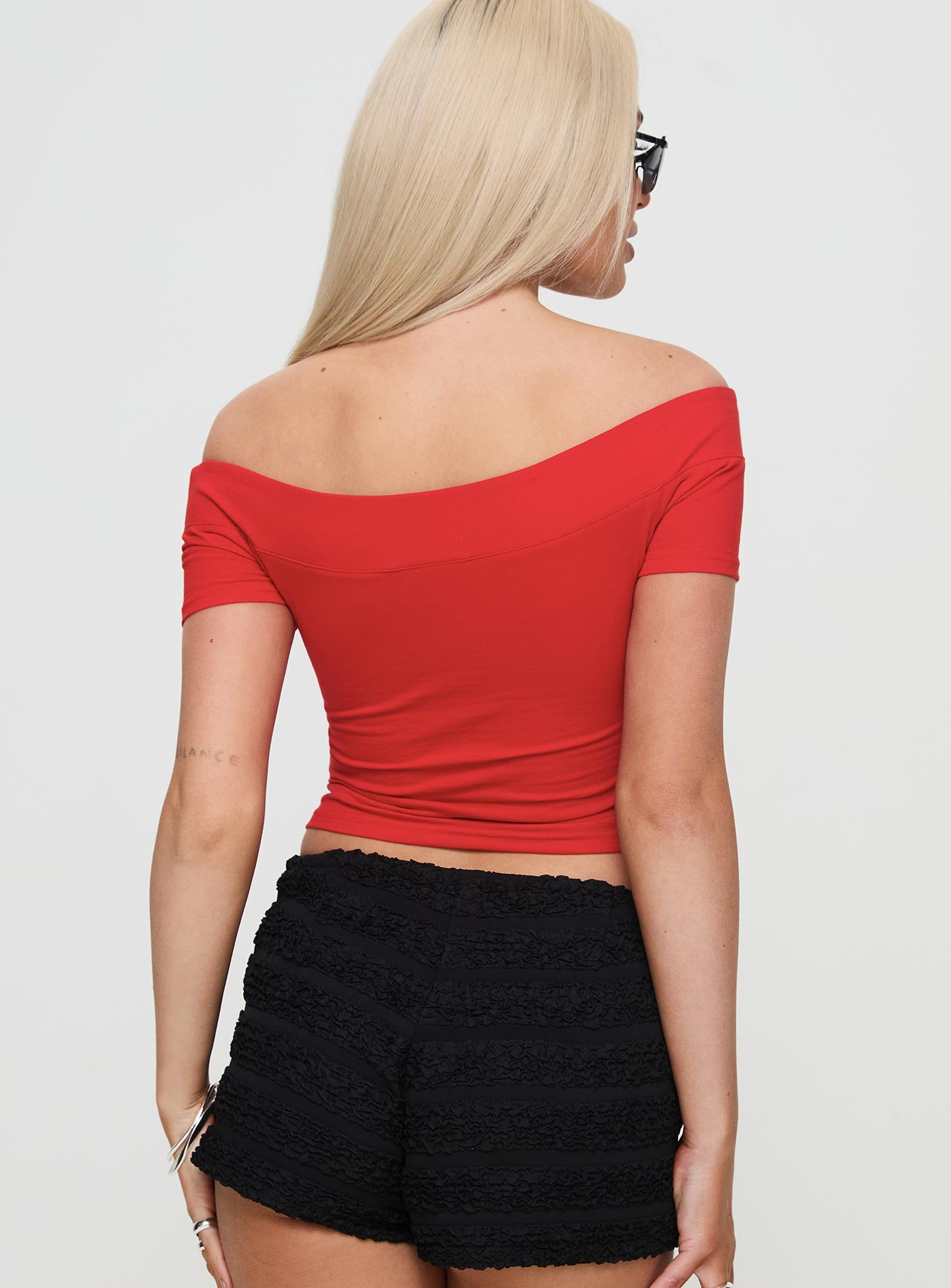 Serendipia Off The Shoulder Graphic Top Red How Much