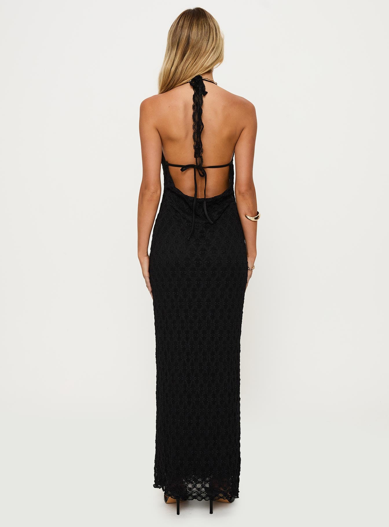 San Lorenzo Crochet Maxi Dress Black Official For Sale