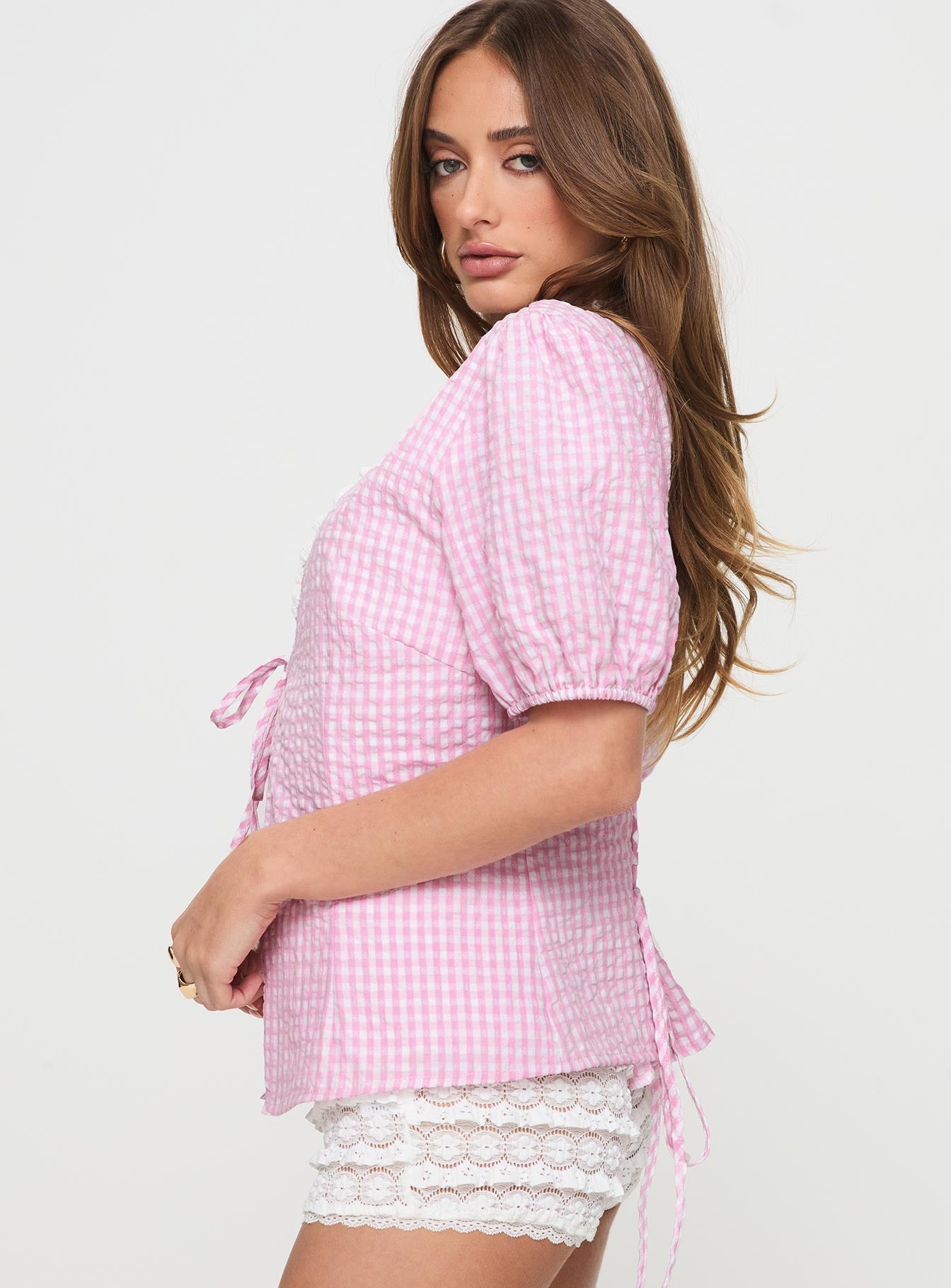 Sez Top Pink Gingham Cheap Sale Geniue Stockist