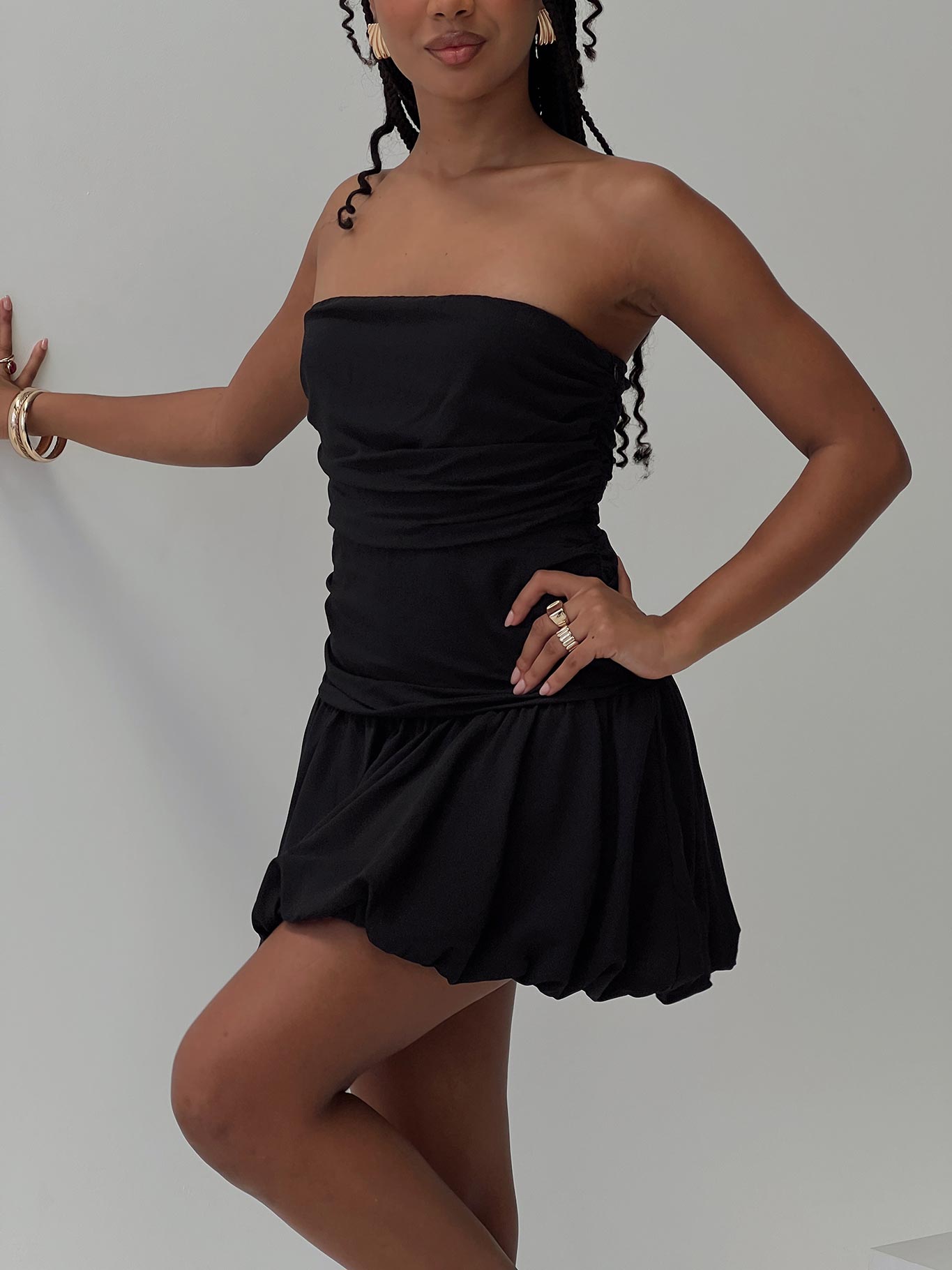 Glamour Girl Strapless Bubble Hem Mini Dress Black Sale Tumblr