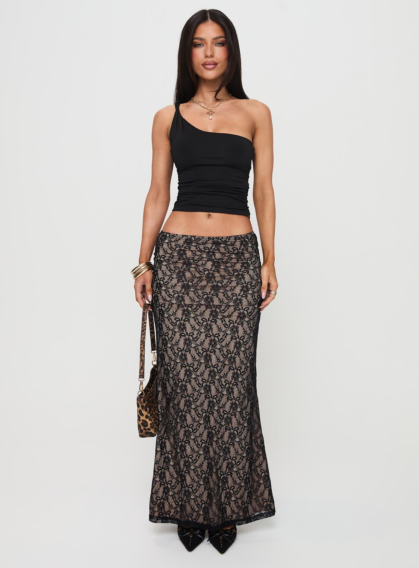 Lourenzia Lace Maxi Skirt Black / Nude View