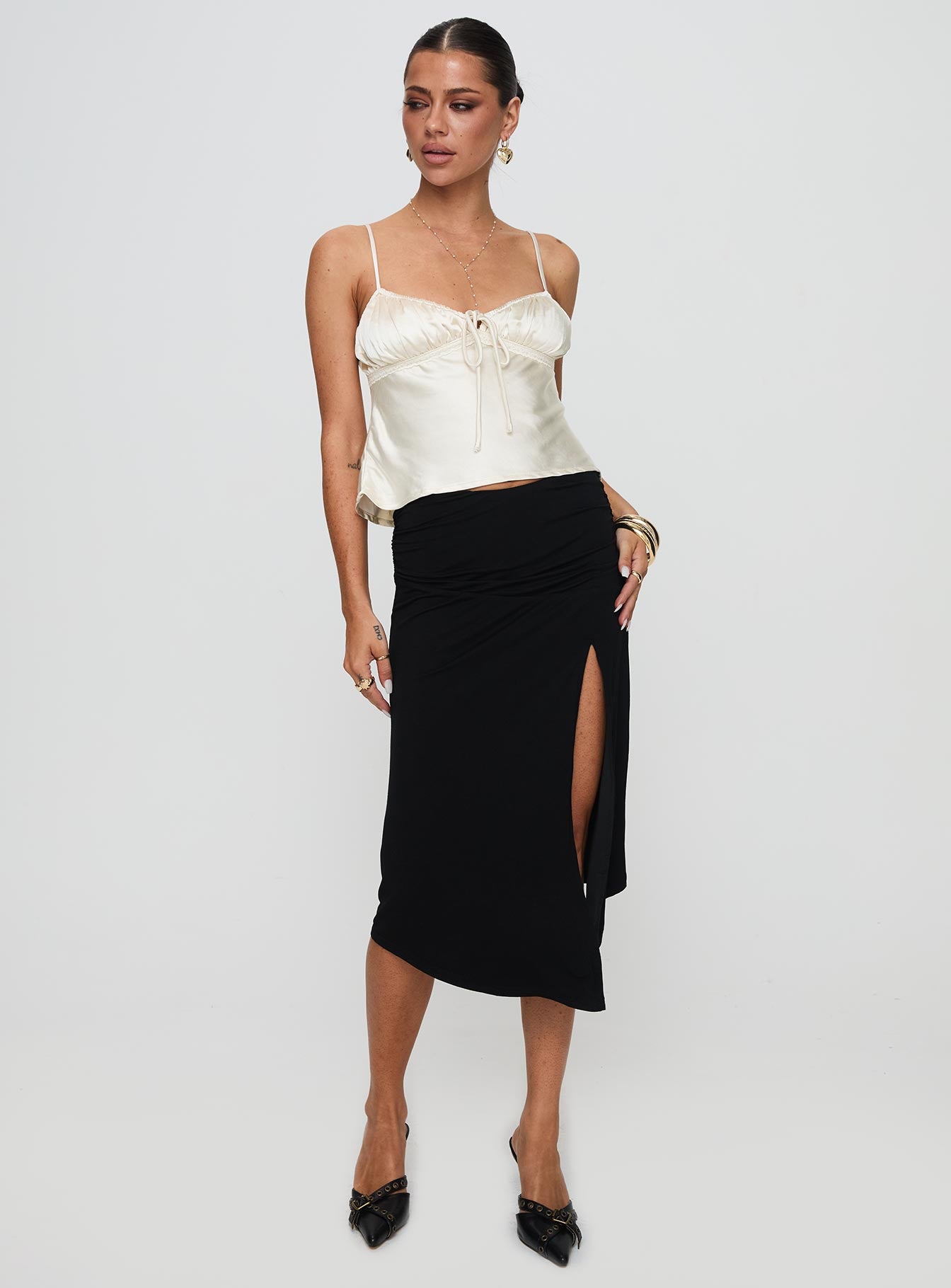 Venissa Ruched Midi Skirt Black Clearance Wide Range Of