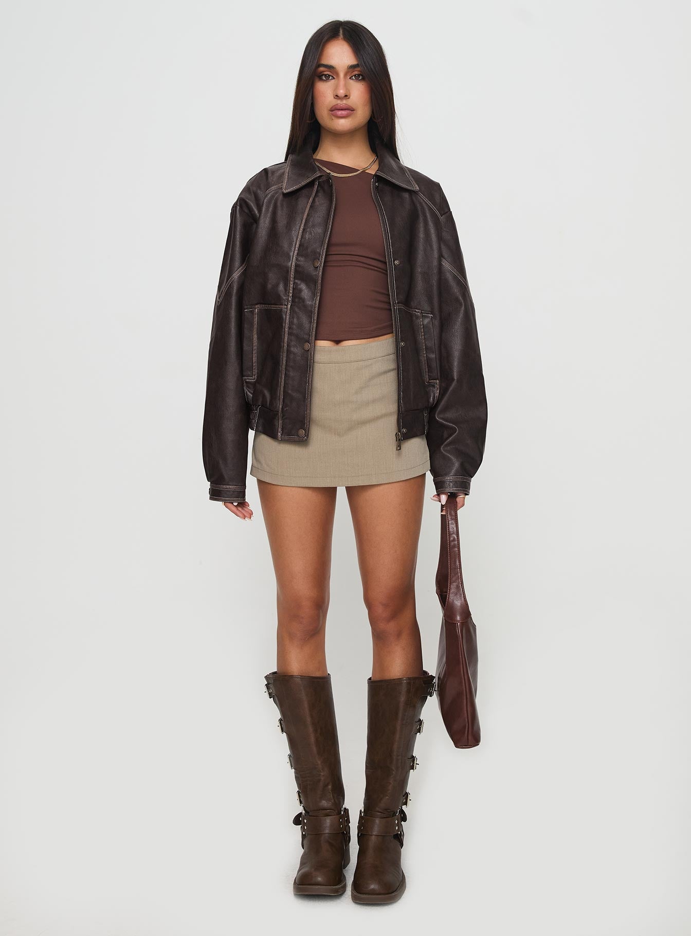 Jaxton Faux Leather Jacket Brown Discount Many Kinds Of