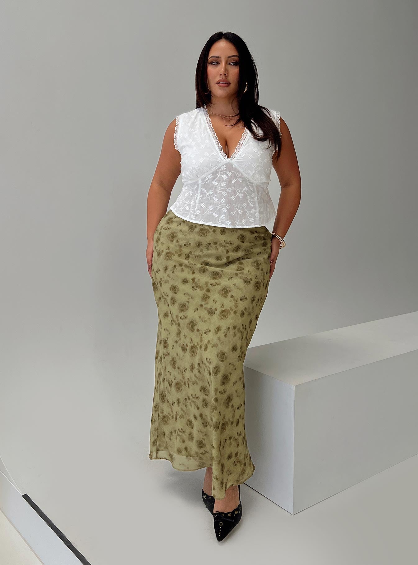 Piazia Maxi Skirt Green Curve Official For Sale