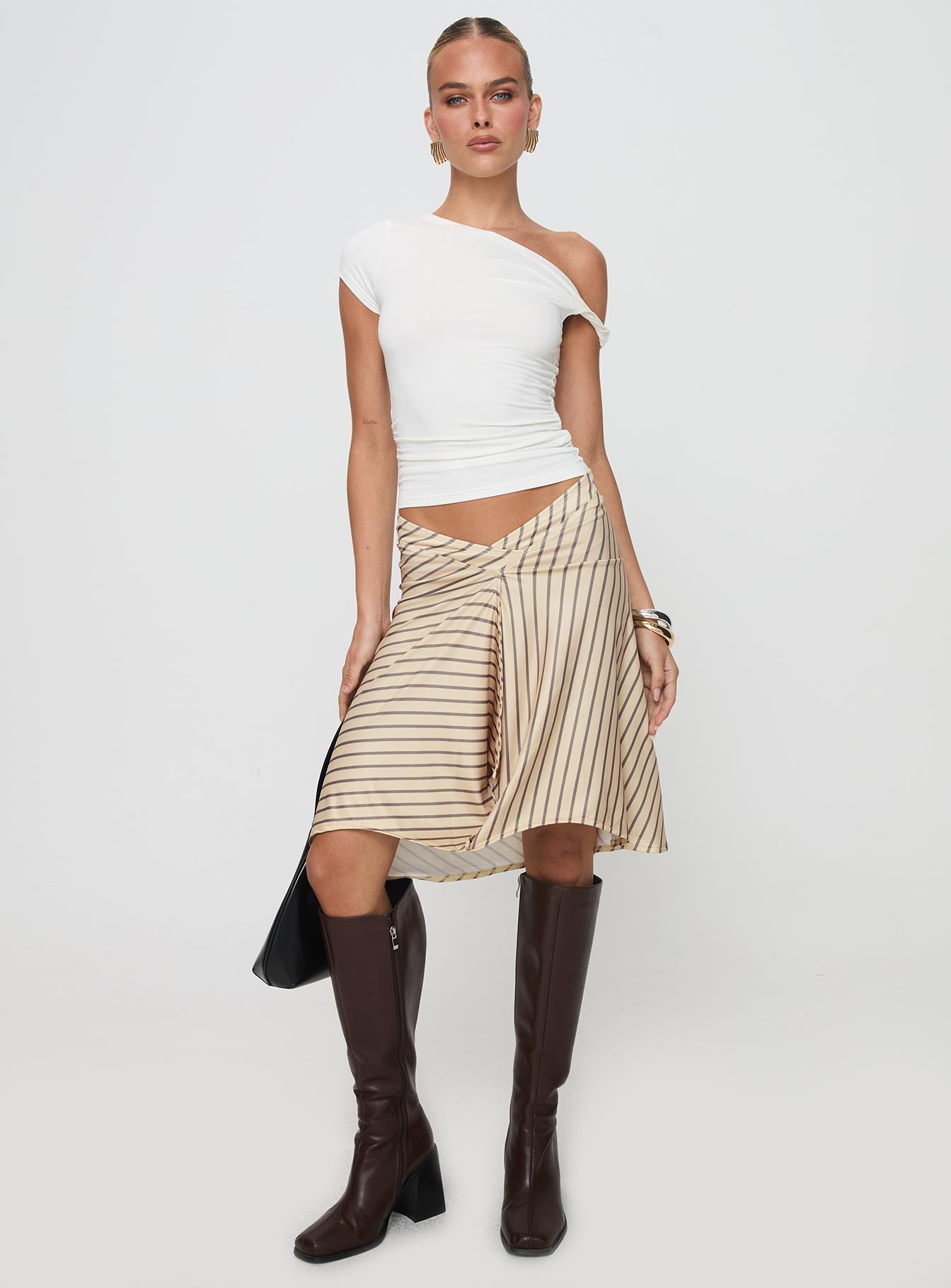 Esmeray Midi Skirt Diagonal Stripe Yellow With Paypal For Sale