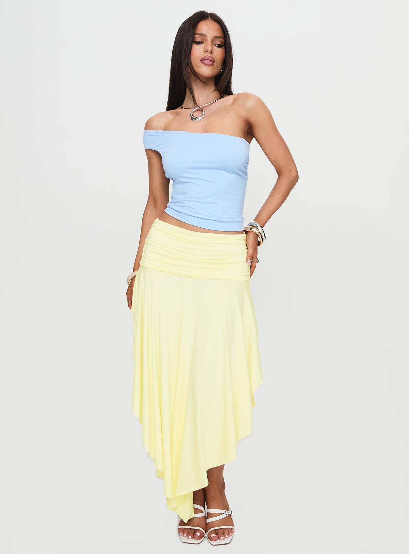 Symphonia Asymmetrical Midi Skirt Butter Yellow Looking For For Sale