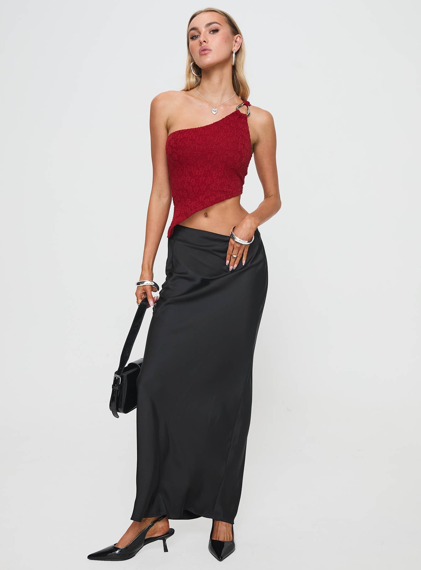 Toomba One Shoulder Top Blurred Lace Red Fast Delivery Online