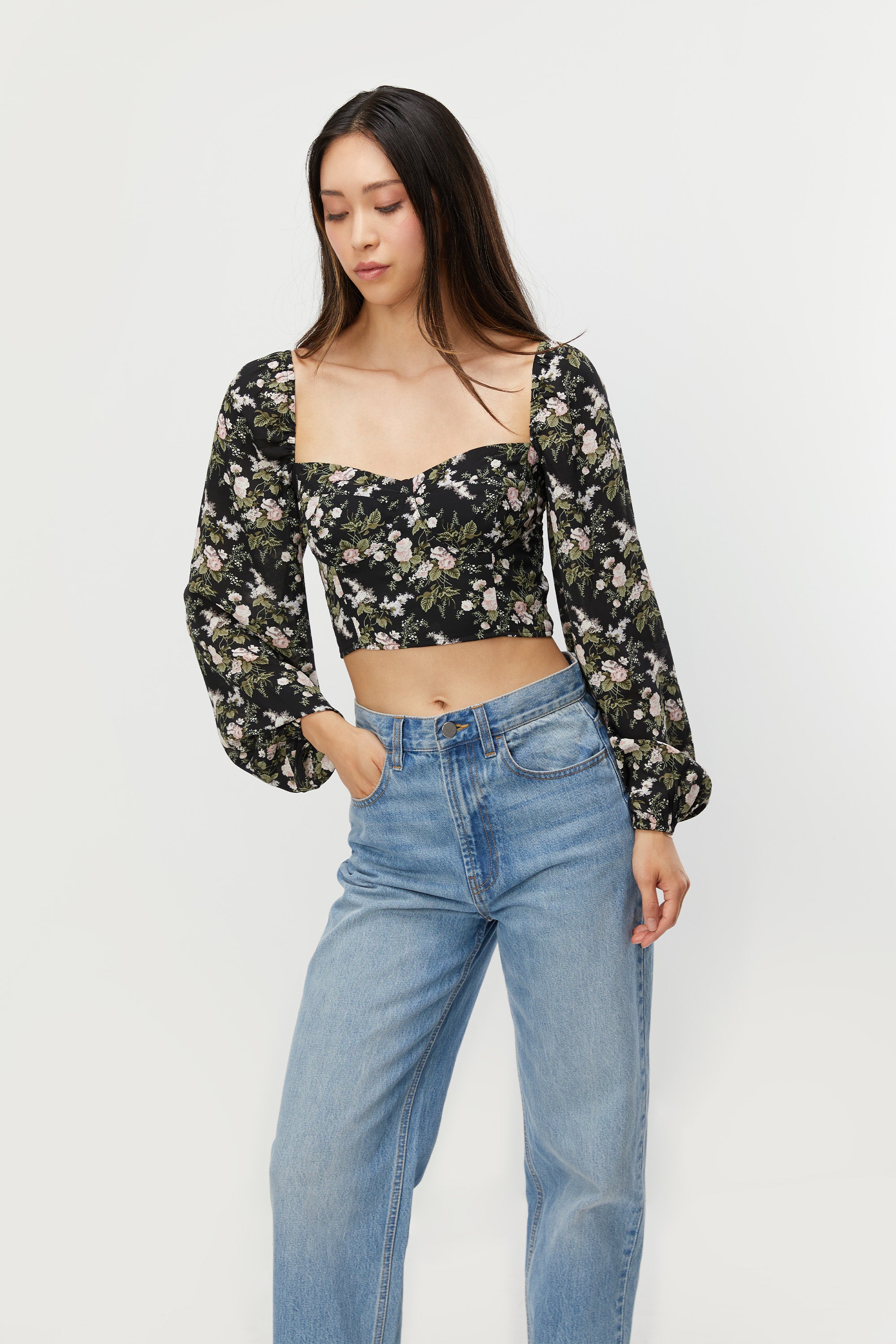 FLORAL PUFF SLEEVE TOP Outlet Reliable