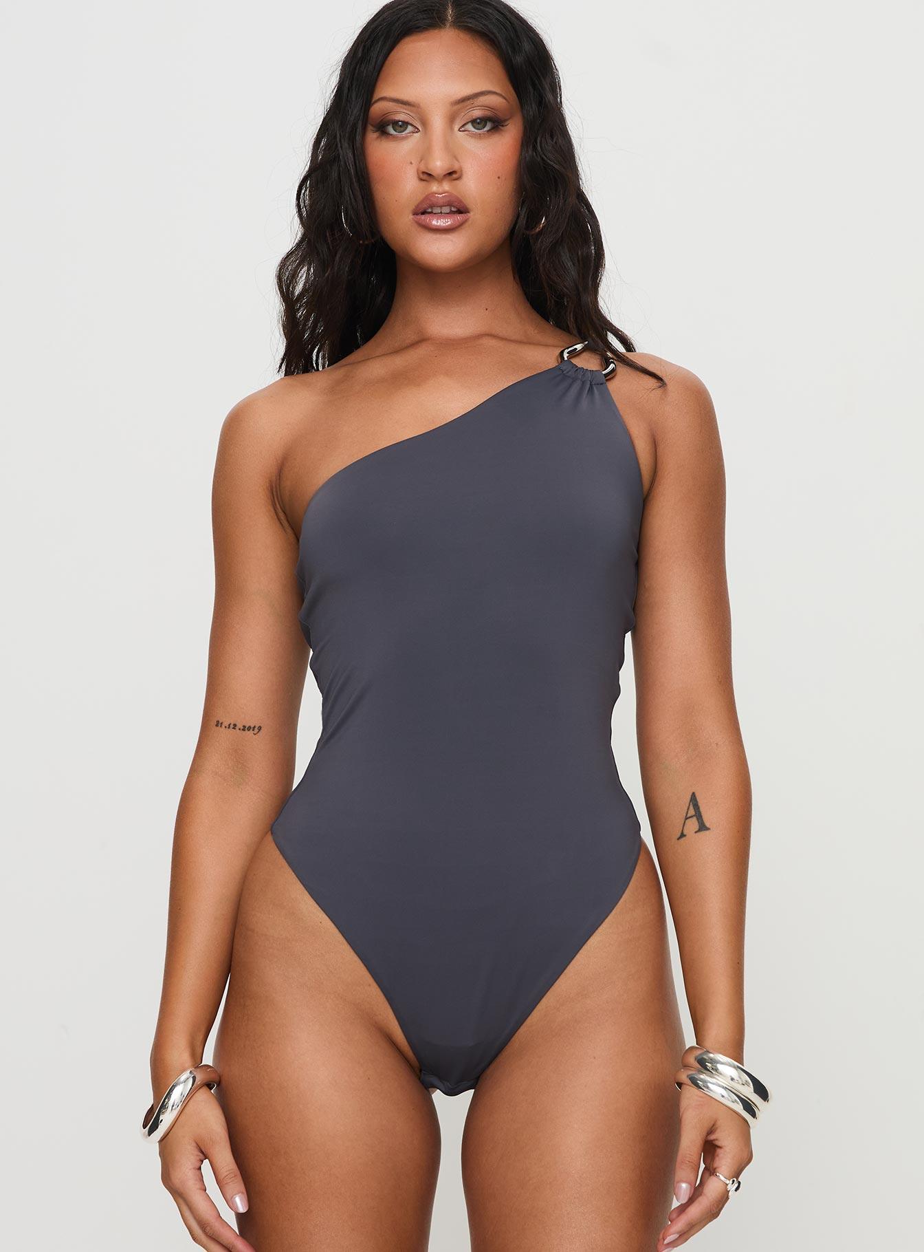 Talija One Shoulder Bodysuit Slate 2025 New Sale Online