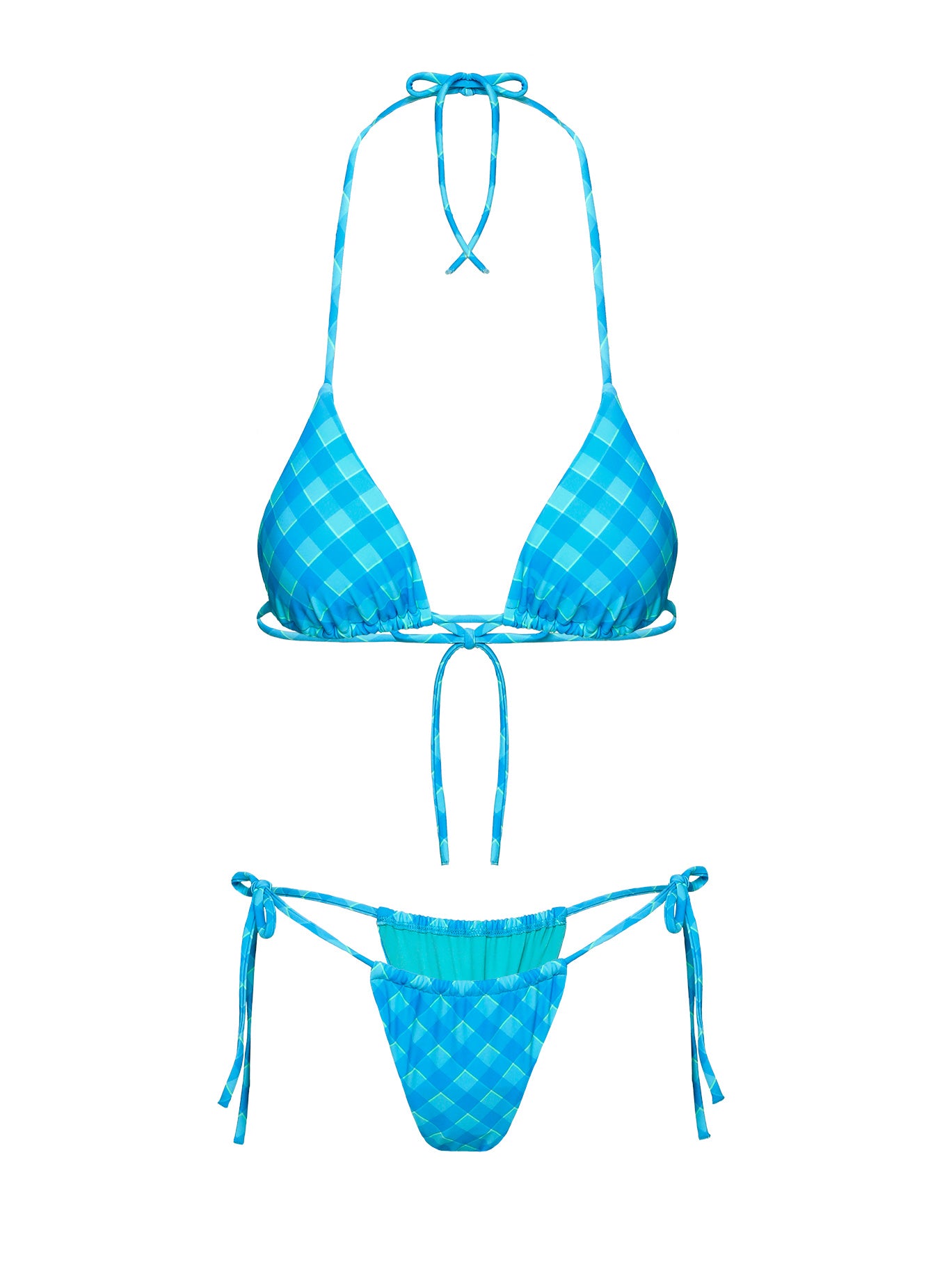 Jenner Triangle Bikini Top Blue Check Reliable Online