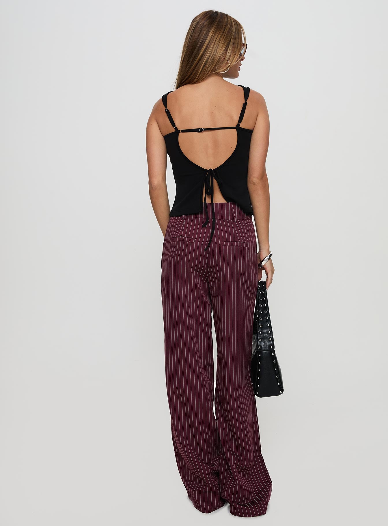 Lorenne Mid Rise Pant Burgundy Pinstripe Wiki Cheap Online