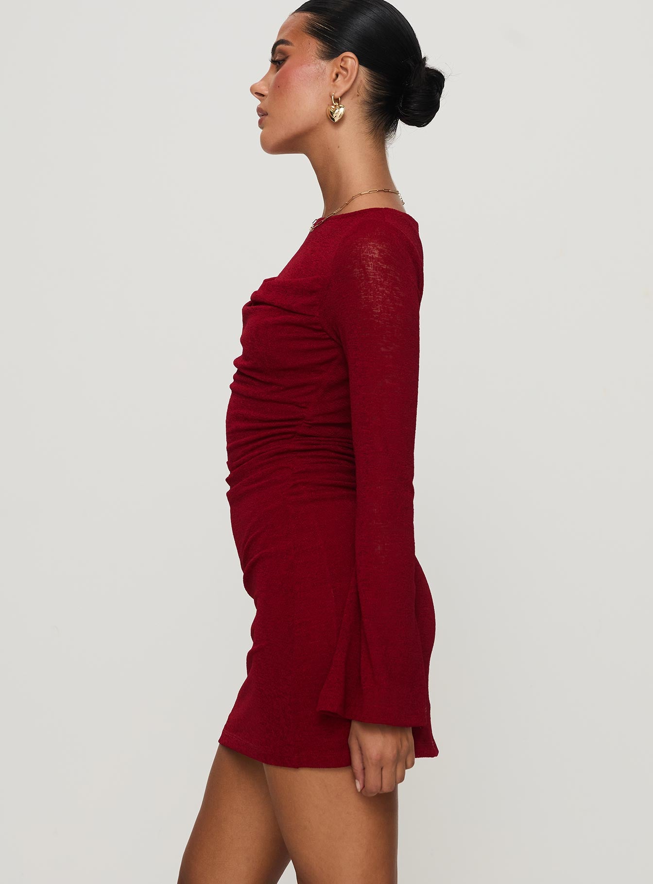 Epiphany Long Sleeve Mini Dress Burgundy Looking For