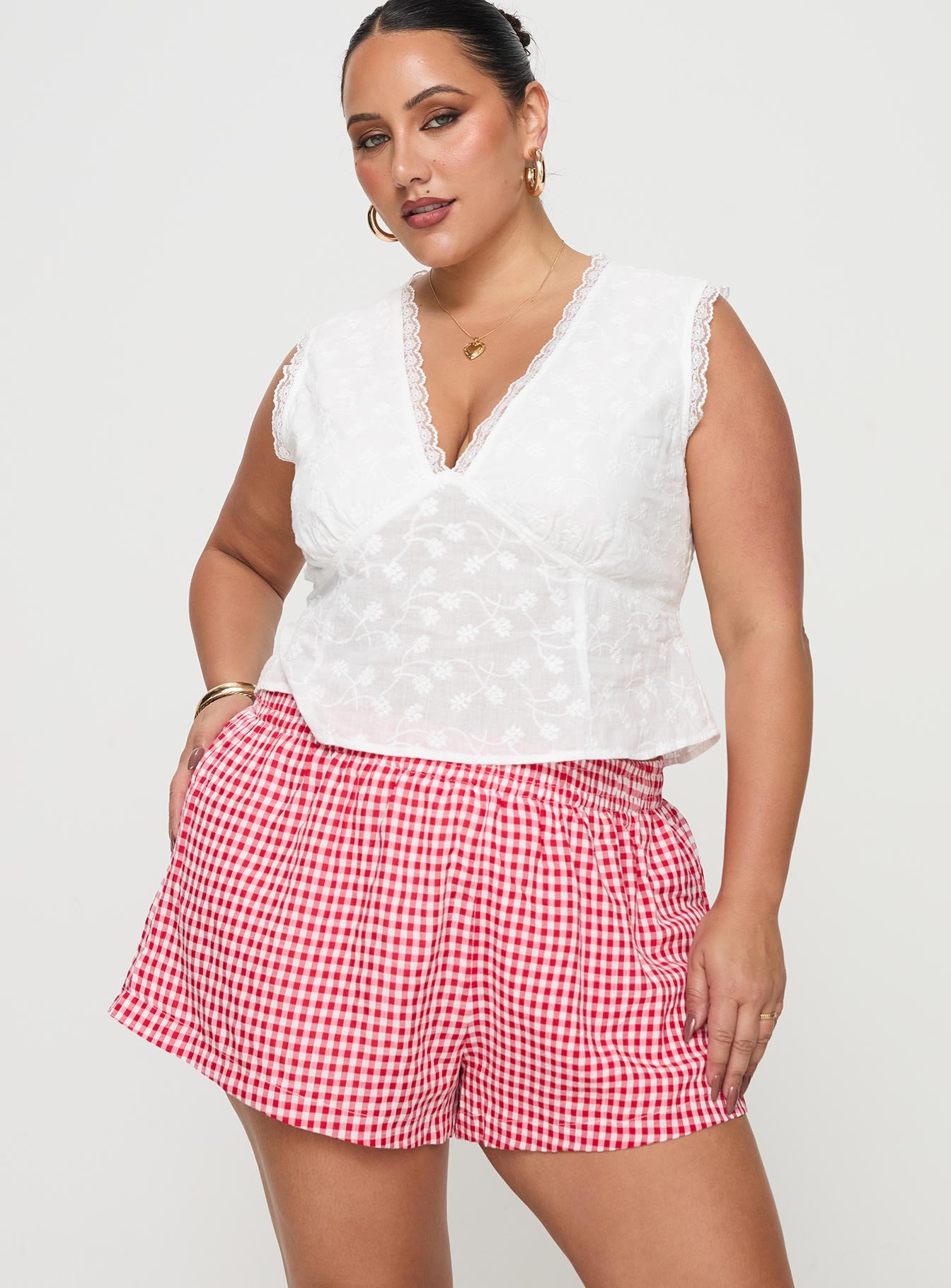 Beach House Shorts Red / White Gingham Curve Deals Cheap Pice