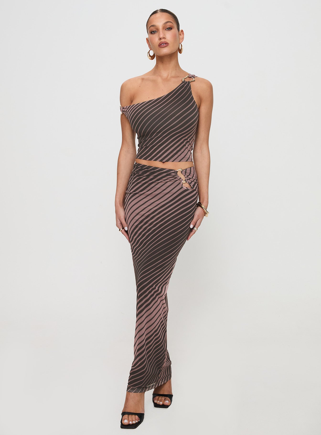 Rios One Shoulder Top Brown Stripe Clearance Get To Buy